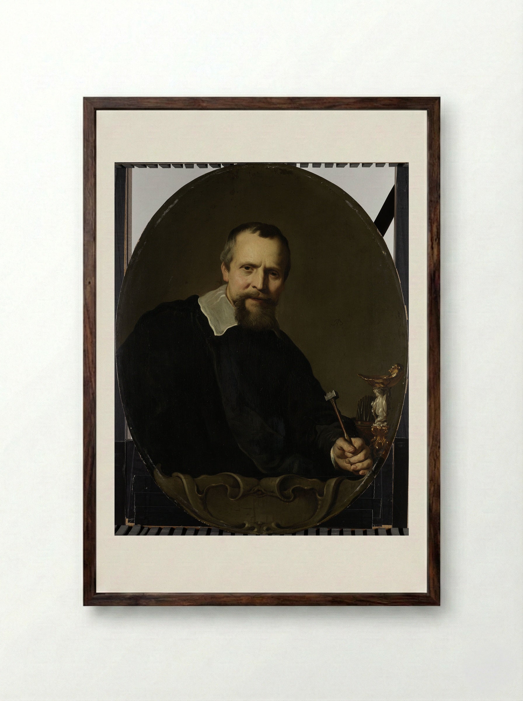 Portrait of the Silversmith Johannes Lutma - Jacob Adriaensz Backer - Framed Print Dark Wood