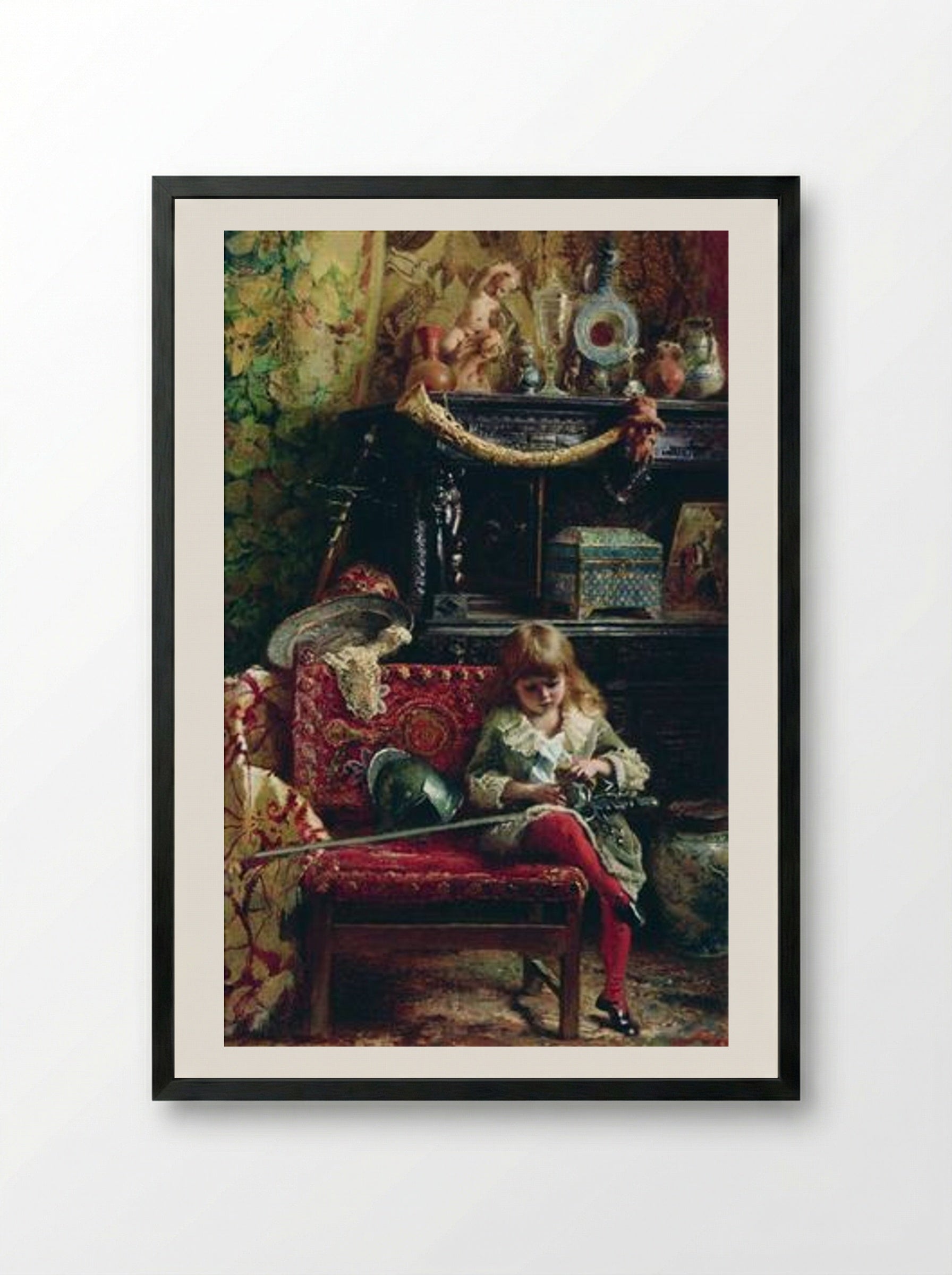 Portrait of the Son in Workshop (Small Antique Dealer) - Konstantin Makovsky - Framed Print Black