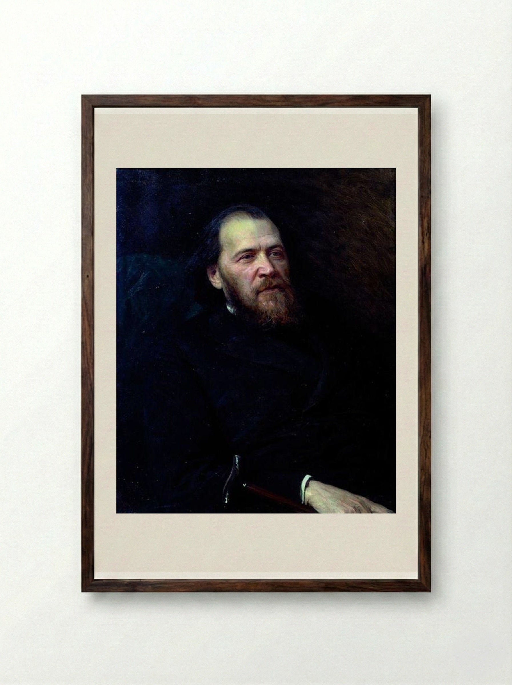 Portrait of the poet Yakov Polonsky - Ivan Kramskoy - Framed Print Dark Wood