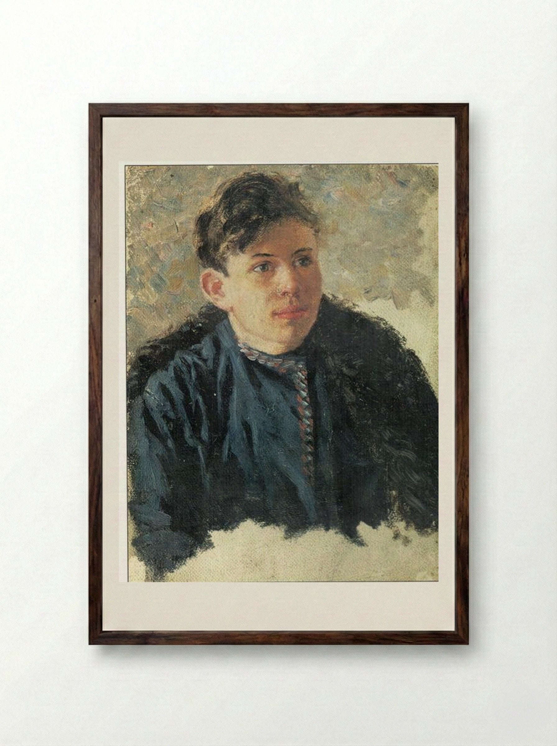 Portrait of young Leonid Chernyshev - Vasily Surikov - Framed Print Dark Wood