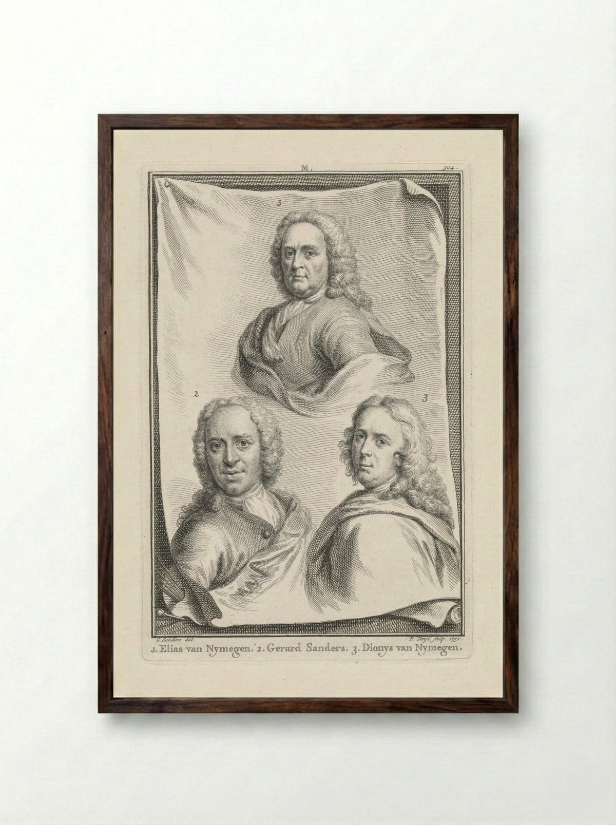 Portraits of Elias van Nymegen, Gerard Sanders, and Dionys van Nymegen - Gerard Sanders - Framed Print Dark Wood