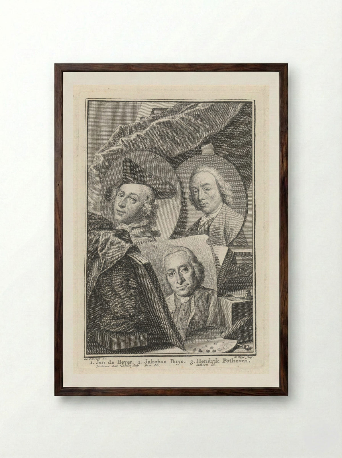 Portraits of Jan de Beyer, Jacobus Buys, and Hendrik Pothoven - Jacobus Buys - Framed Print Dark Wood