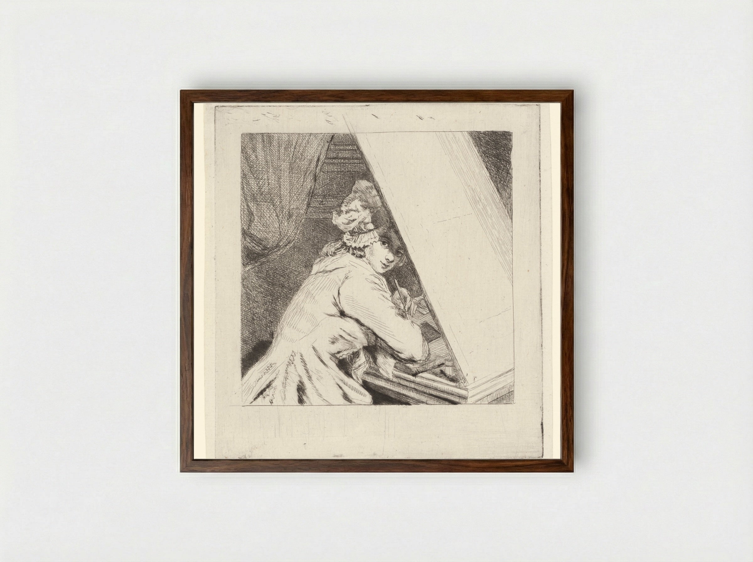 Portret Marie-Lambertine Coclers, bij bladvituur - Louis Bernard Coclers - Framed Print Dark Wood