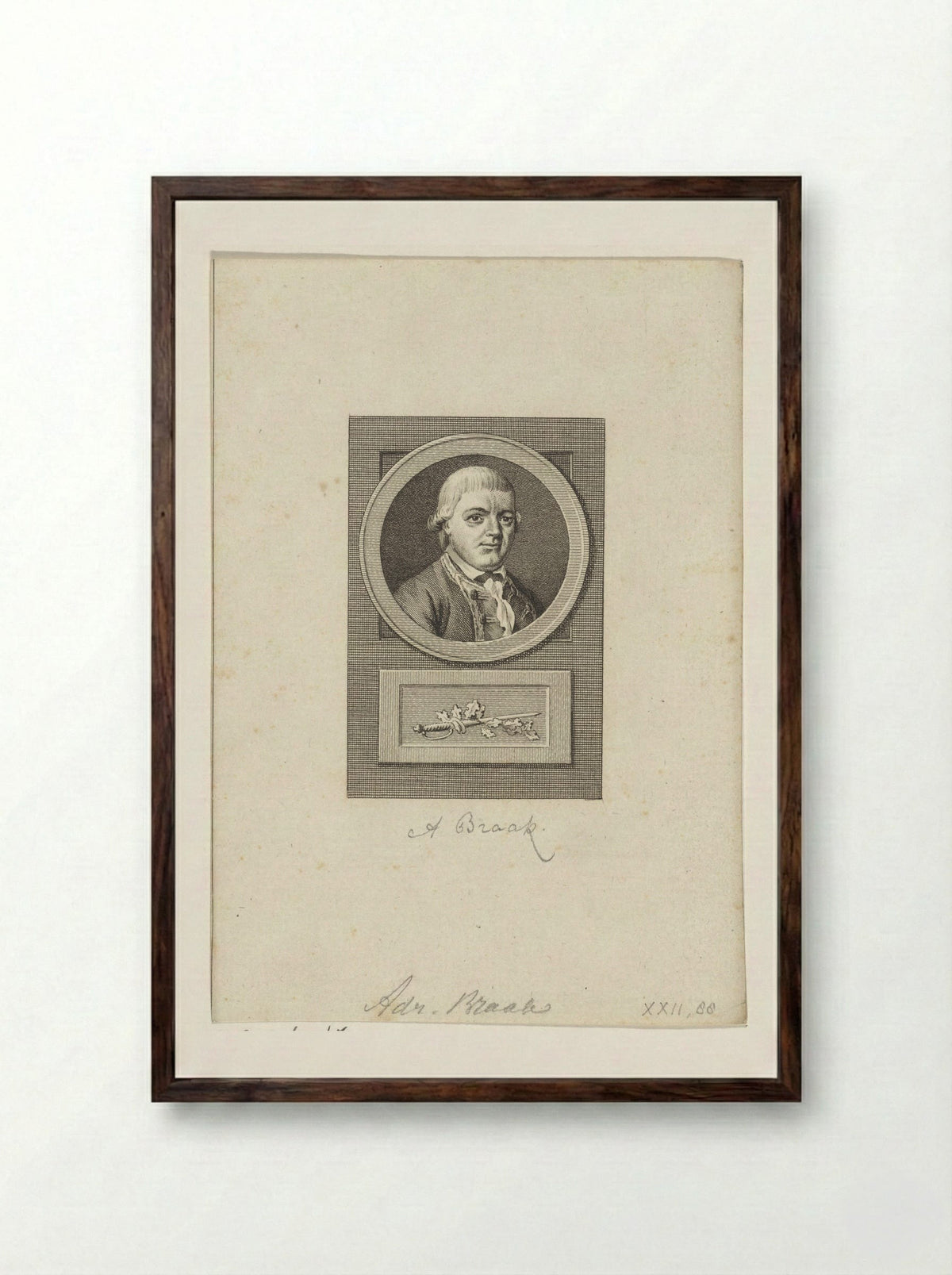Portret van Adriaan Braak - Reinier Vinkeles - Framed Print Dark Wood