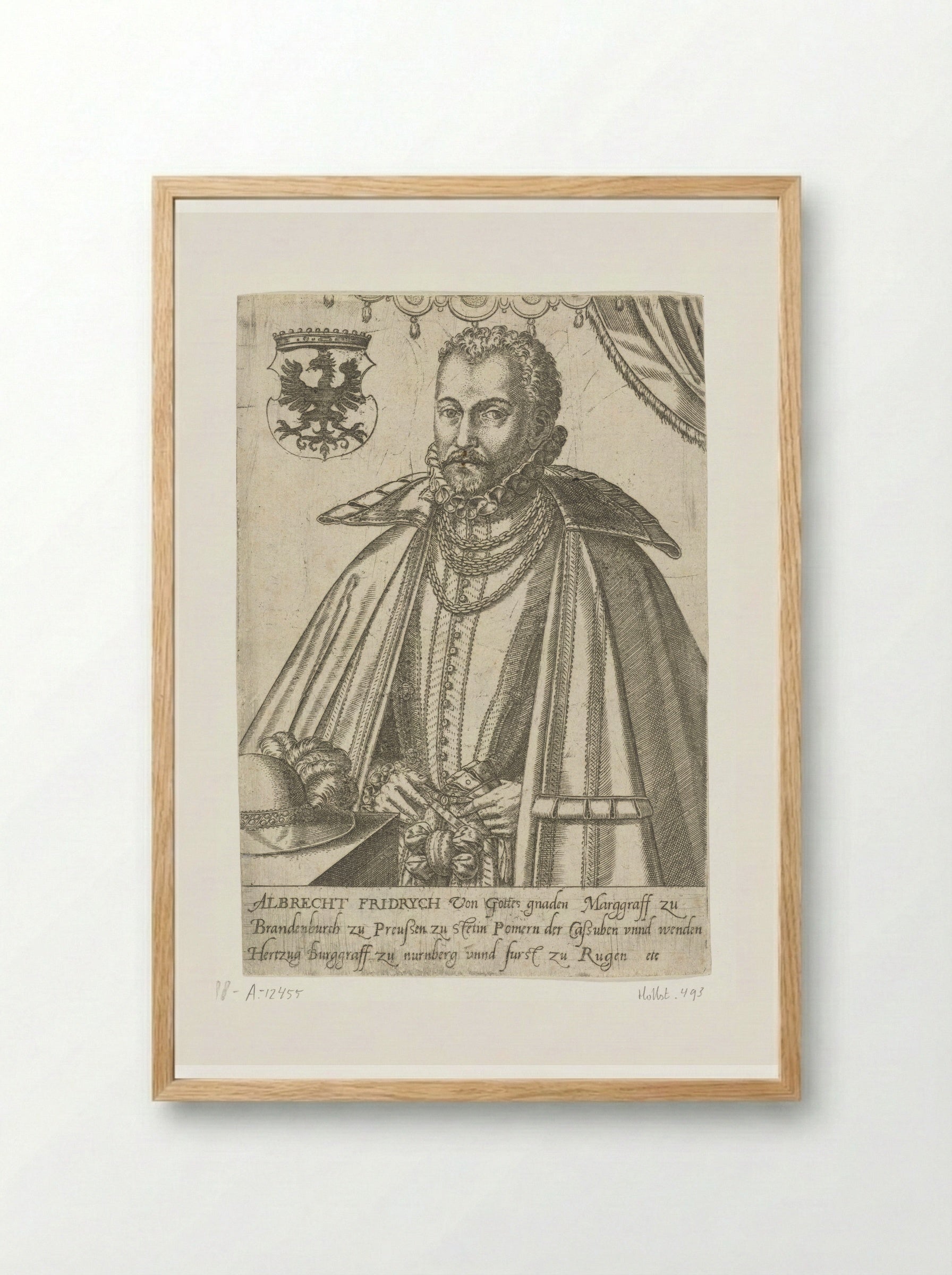 Portret van Albrecht Friedrich, Markgraaf van Brandenburg - Abraham de Bruyn - Framed Print Wood