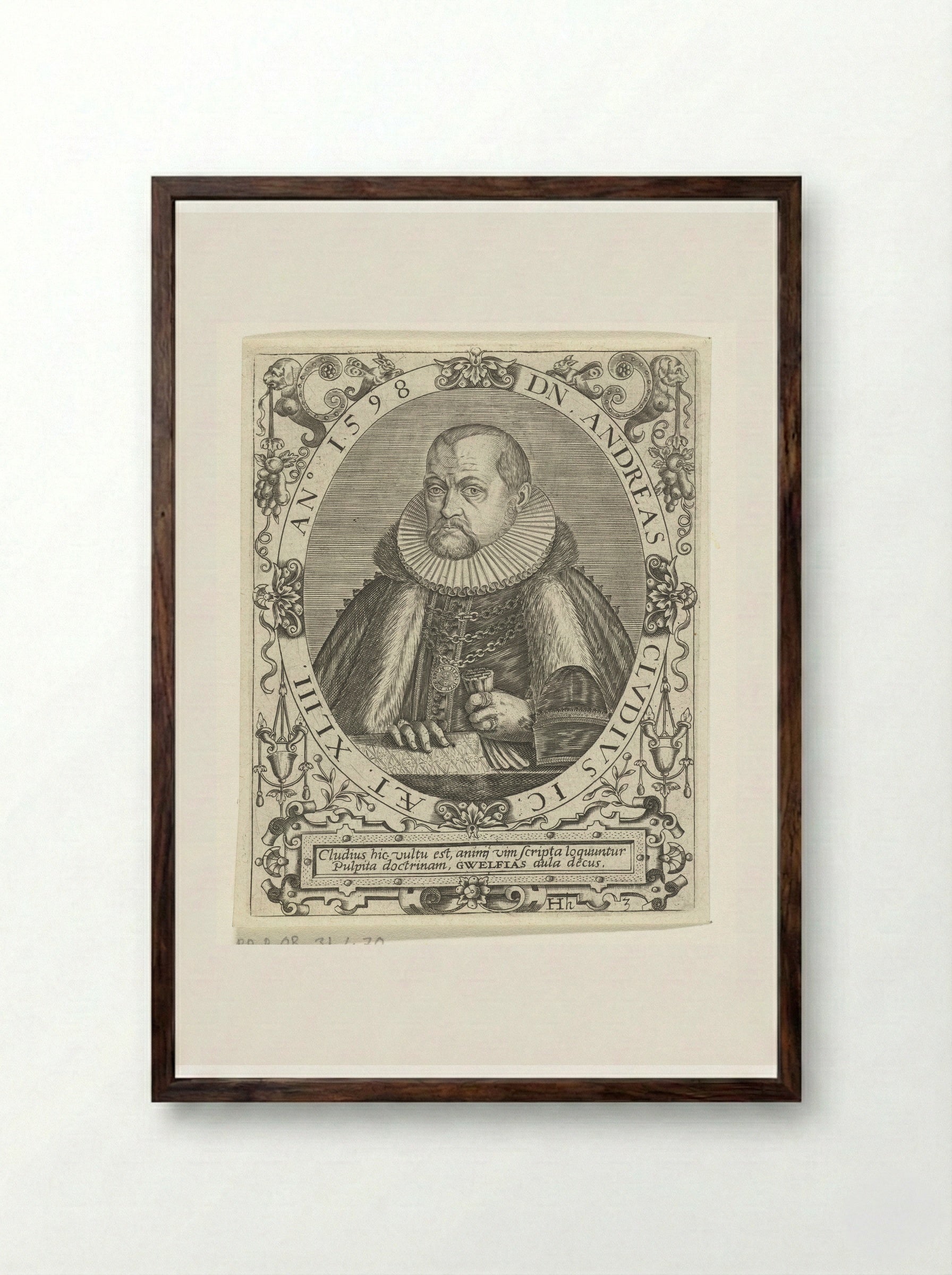 Portret van Andreas Cludius - Johann Theodor de Bry - Framed Print Dark Wood