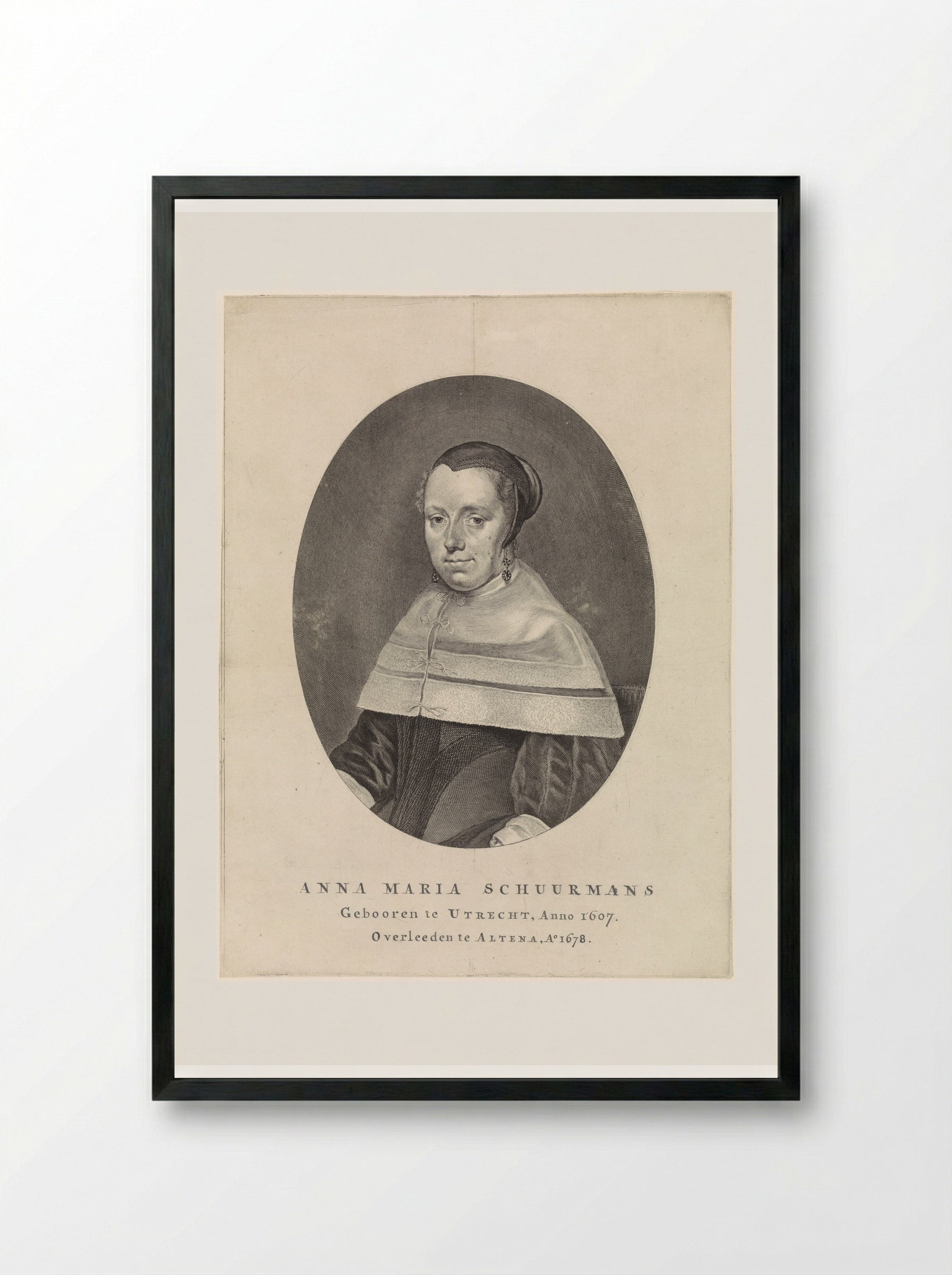 Portret van Anna Maria van Schurman - Theodor Matham - Framed Print Black