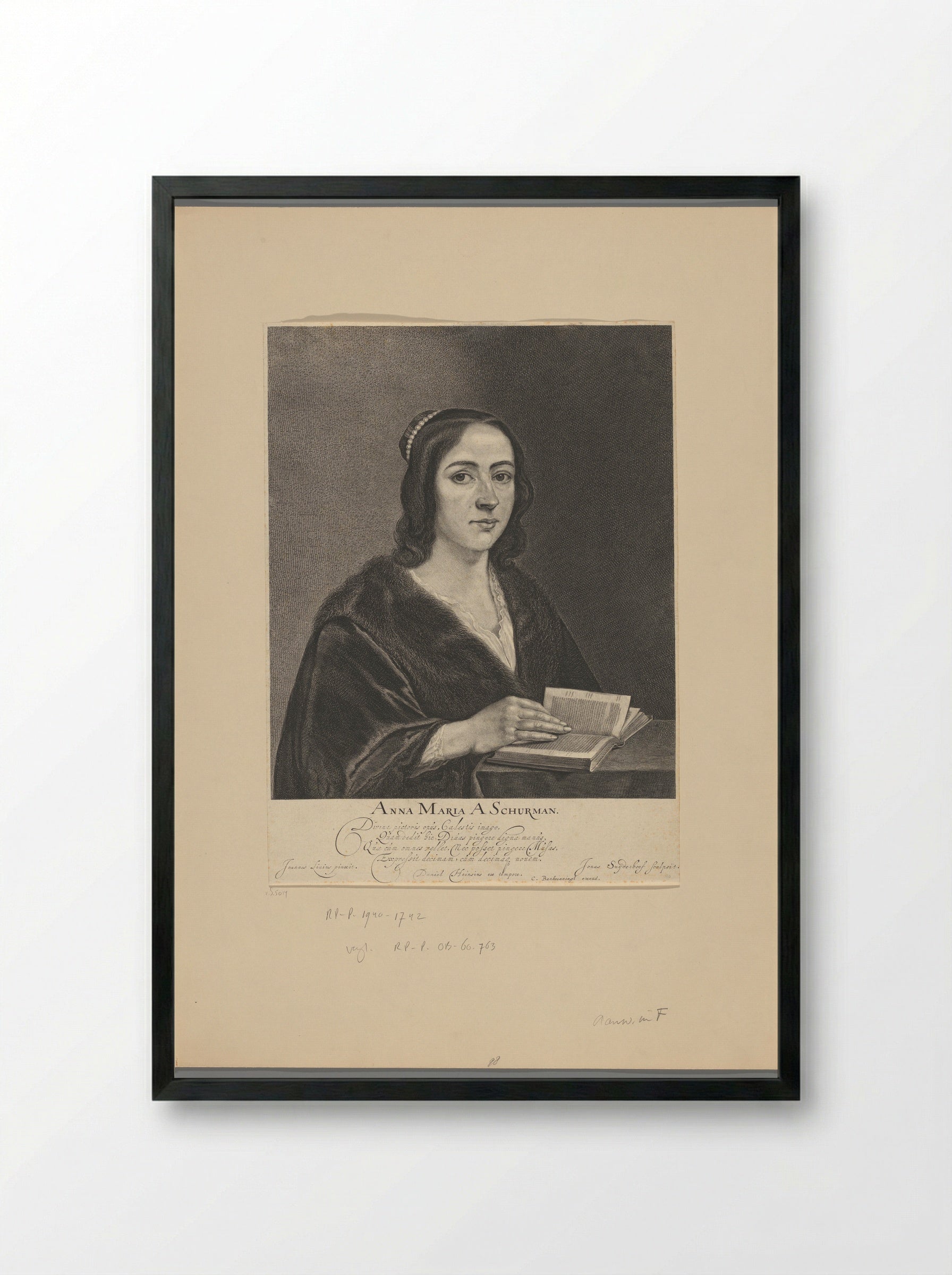 Portret van Anna Maria van Schurman - Jonas Suyderhoef - Framed Print Black