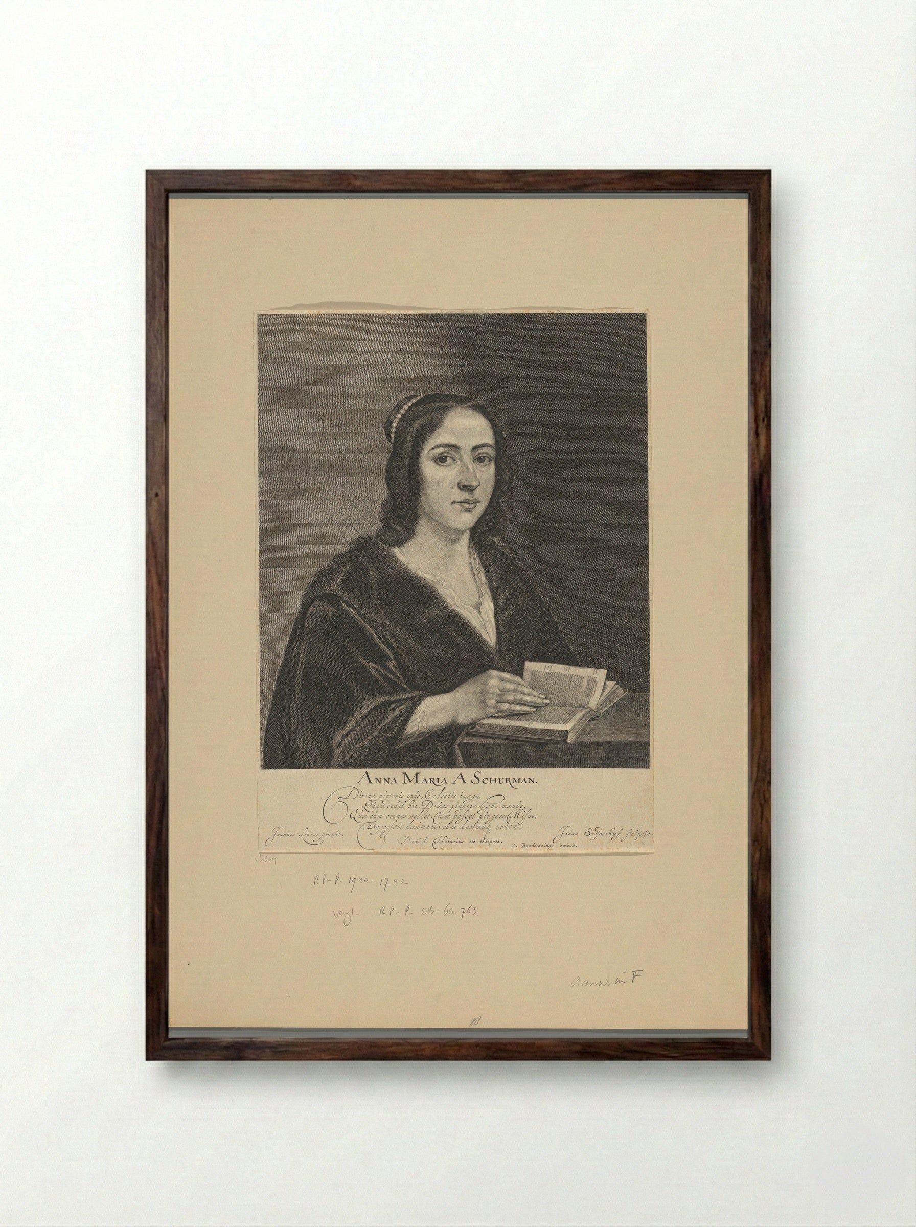 Portret van Anna Maria van Schurman - Jonas Suyderhoef - Framed Print Dark Wood