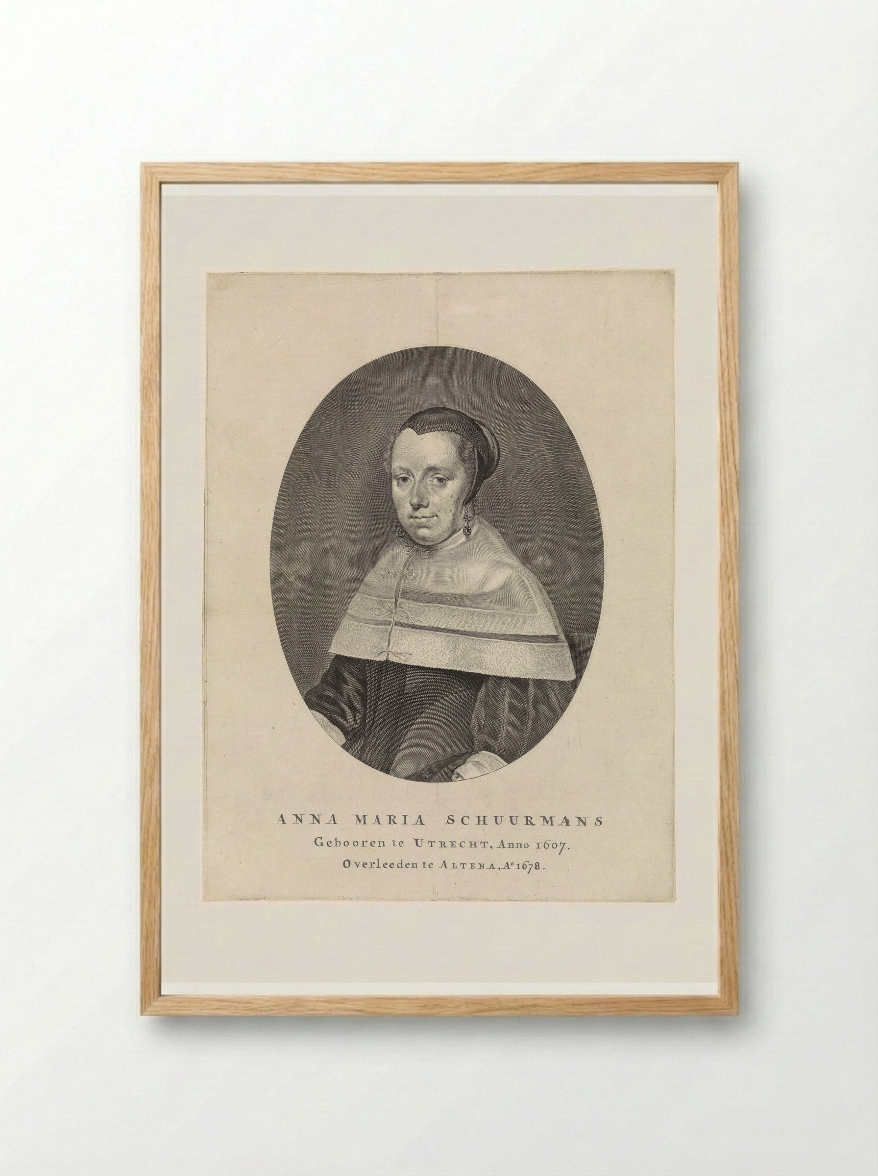 Portret van Anna Maria van Schurman - Theodor Matham - Framed Print Wood
