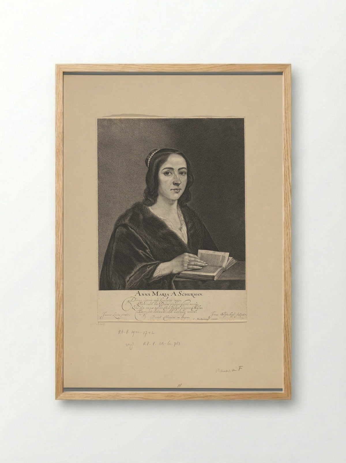 Portret van Anna Maria van Schurman - Jonas Suyderhoef - Framed Print Wood