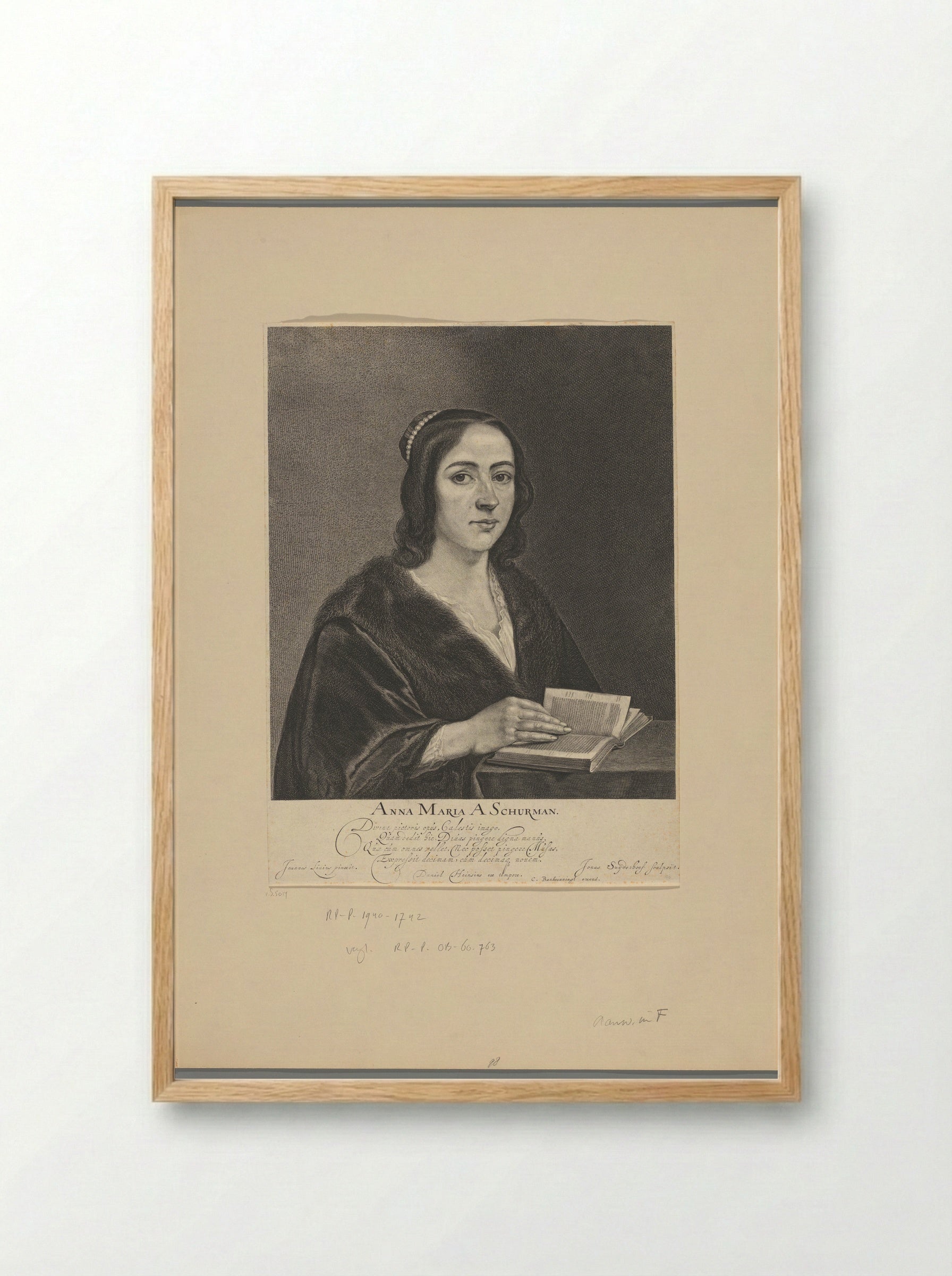 Portret van Anna Maria van Schurman - Jonas Suyderhoef - Framed Print Wood
