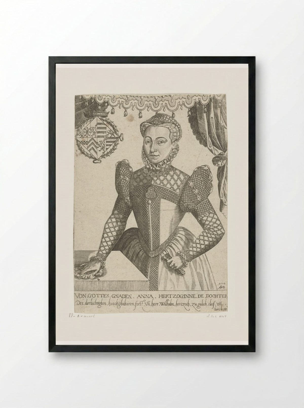 Portret van Anna van Kleef - Abraham de Bruyn - Framed Print Black