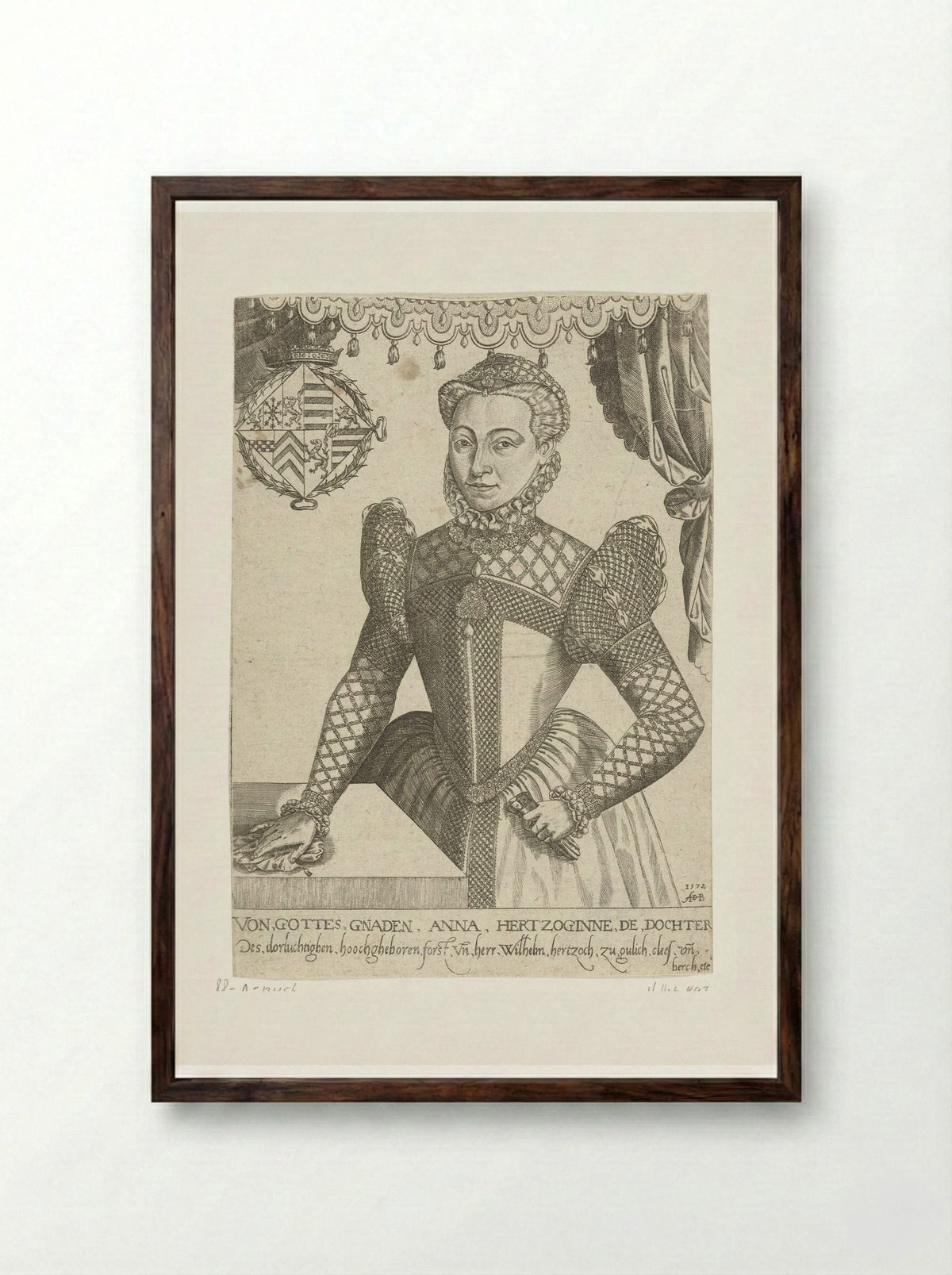 Portret van Anna van Kleef - Abraham de Bruyn - Framed Print Dark Wood
