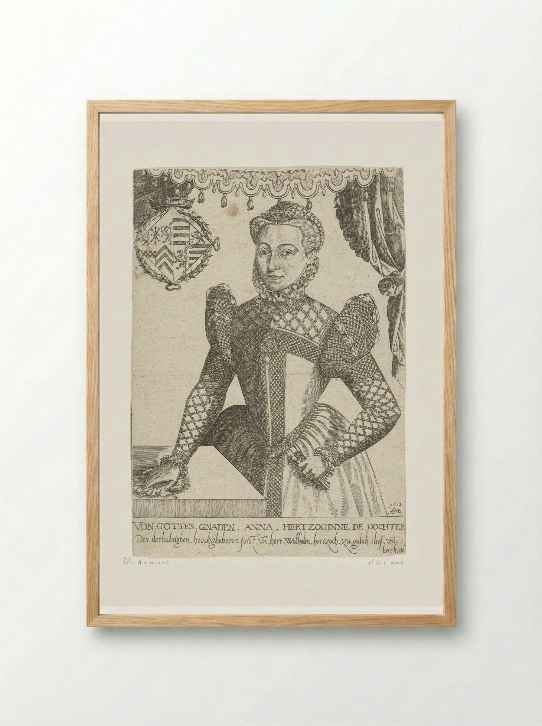 Portret van Anna van Kleef - Abraham de Bruyn - Framed Print Wood