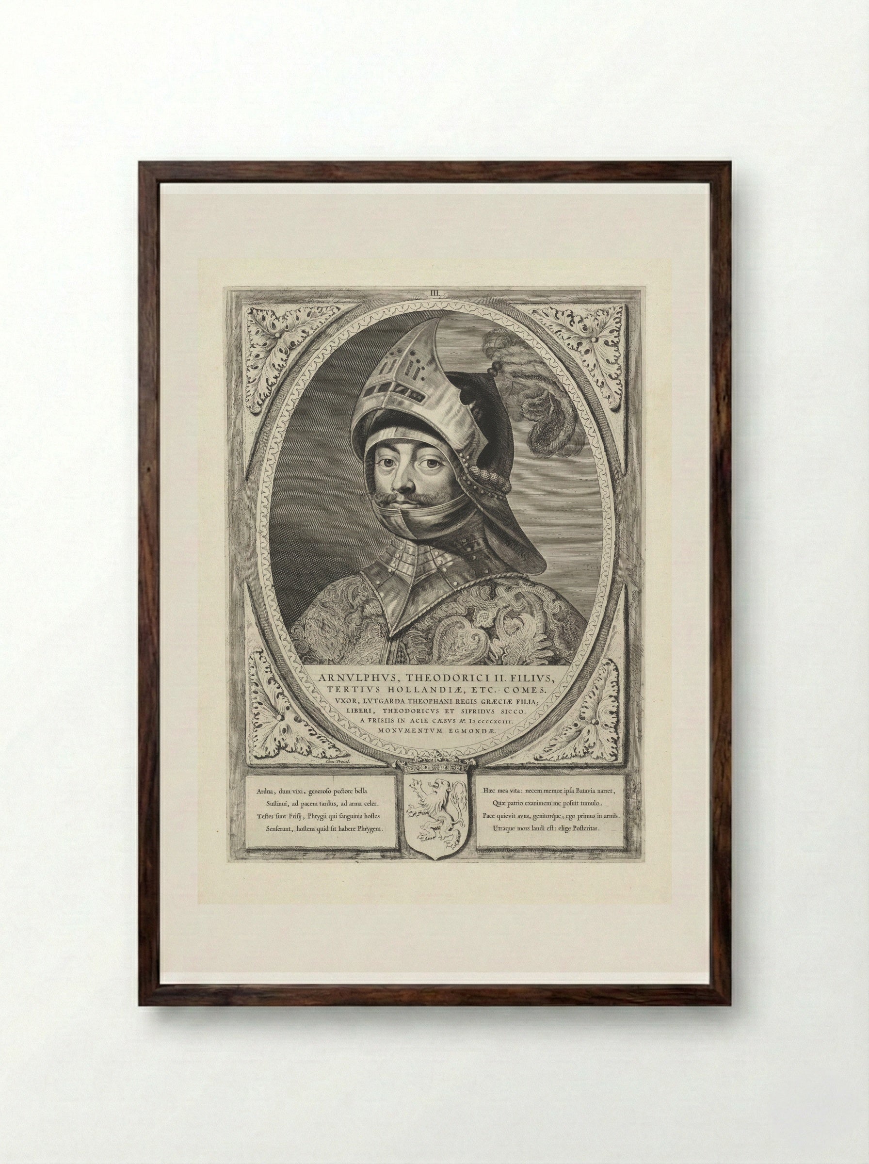 Portret van Arnulf, graaf van Holland - Cornelis Visscher (II) - Framed Print Dark Wood