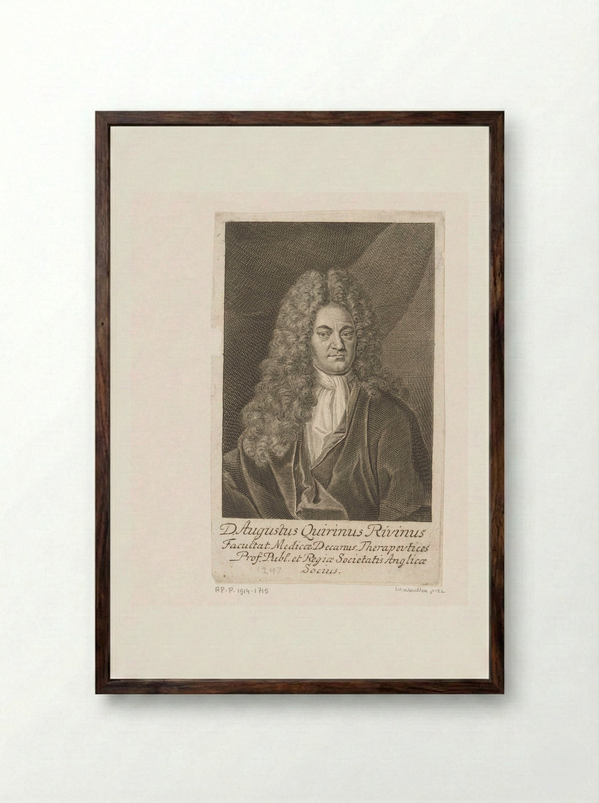 Portret van August Quirinus Rivinus - Martin Bernigeroth - Framed Print Dark Wood
