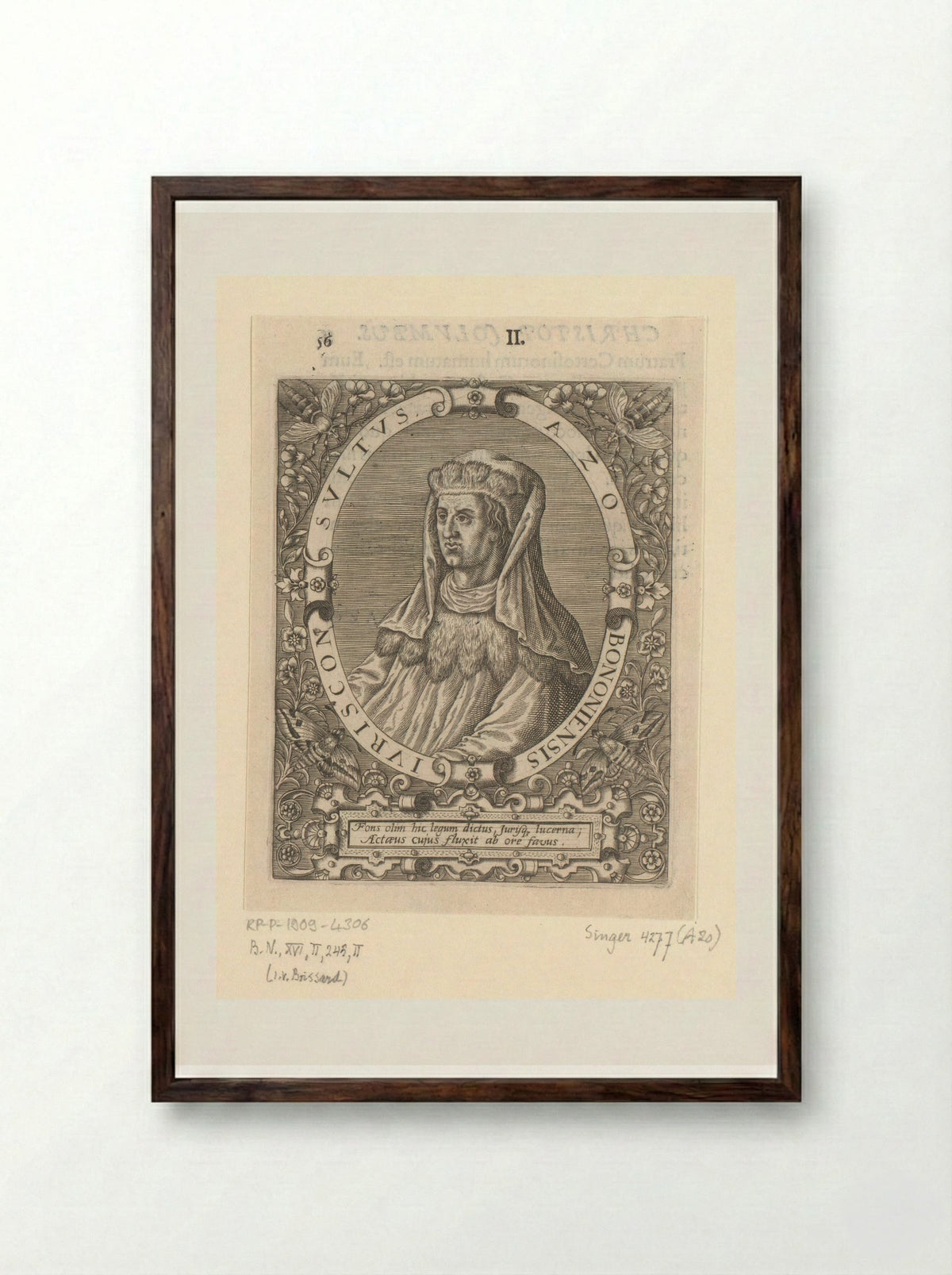 Portret van Azo van Bologna - Theodor de Bry - Framed Print Dark Wood