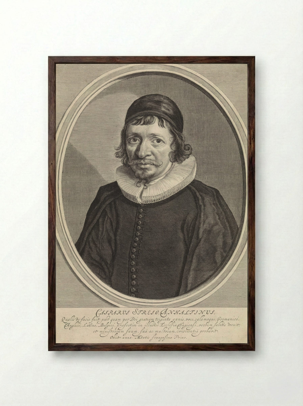 Portret van Caspar Streso - Theodor Matham - Framed Print Dark Wood