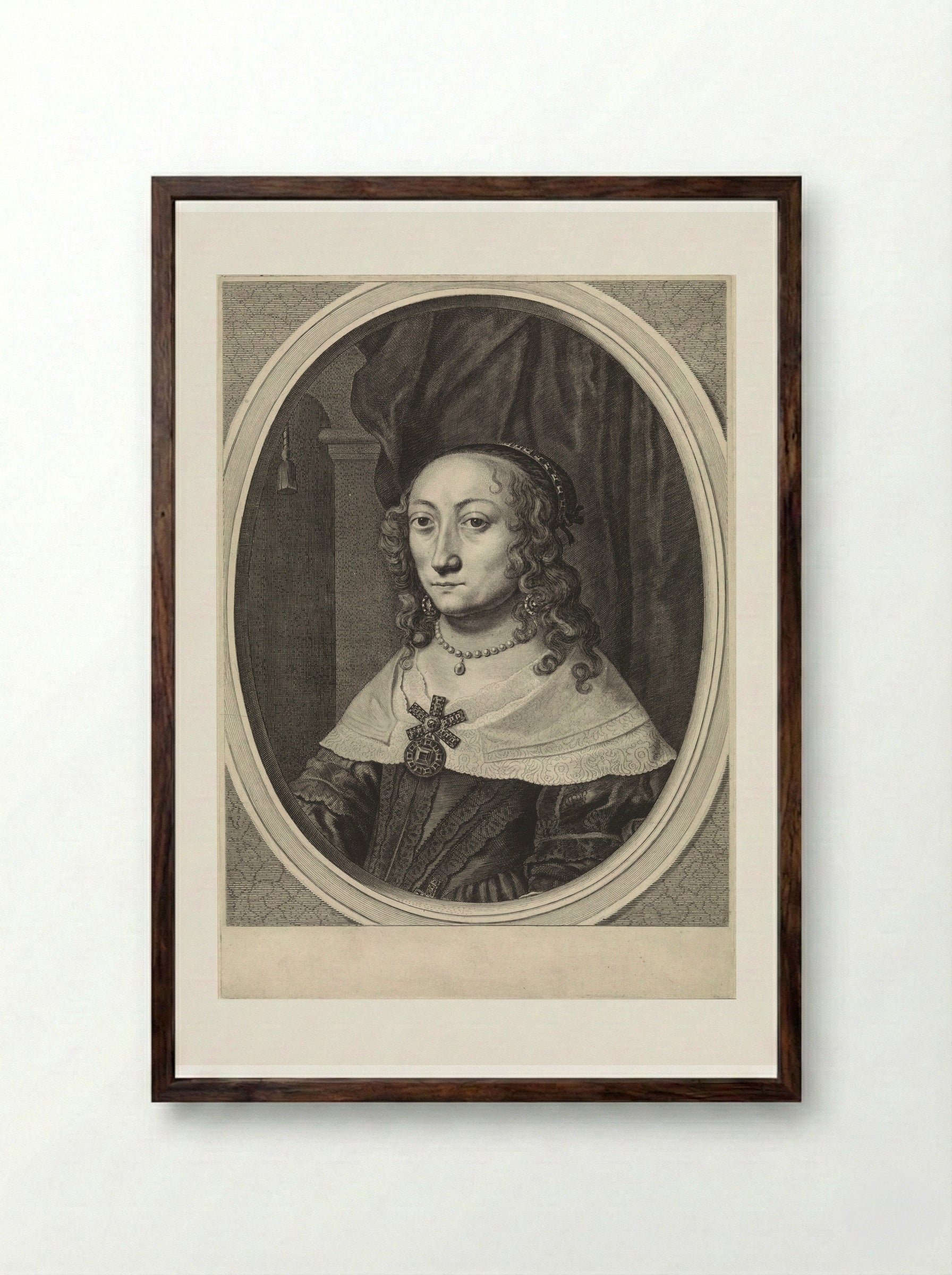 Portret van Catherina Charlotta, paltsgravin van Palts-Neuburg - Theodor Matham - Framed Print Dark Wood