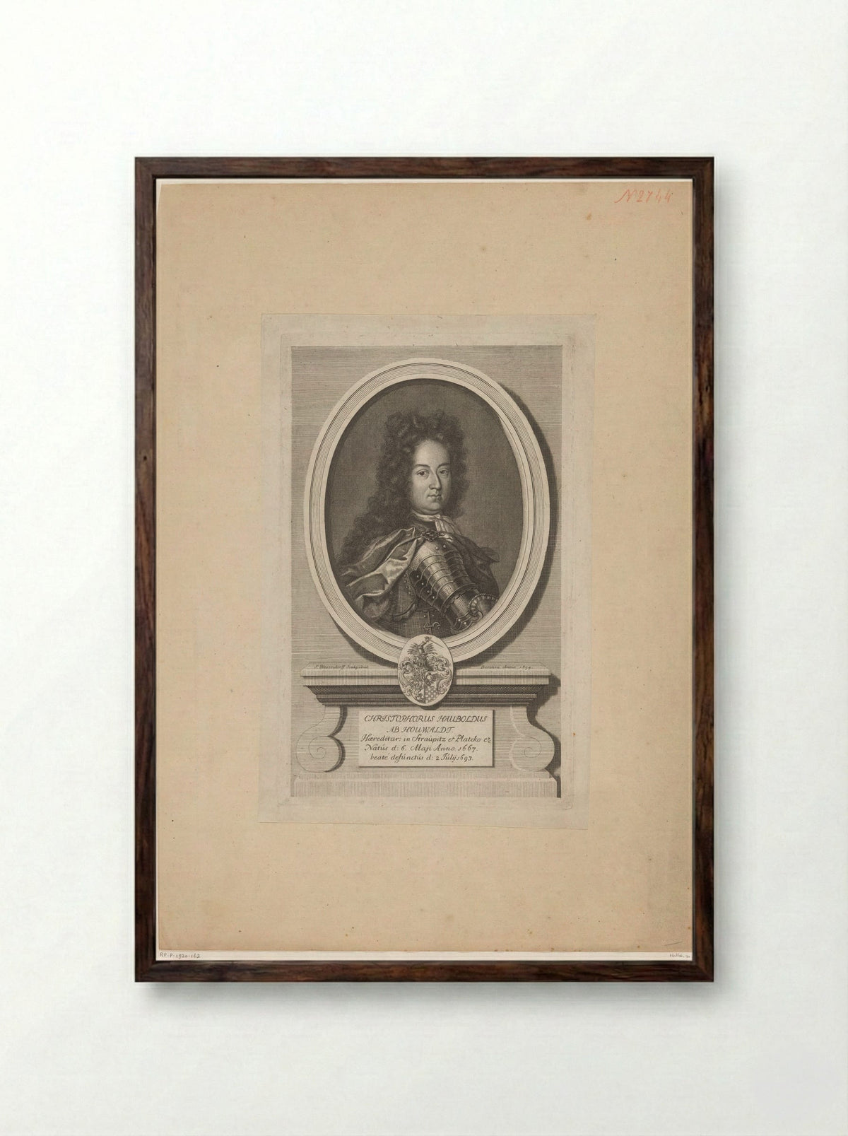 Portret van Christopher Haubold von Houwaldt - Samuel Blesendorf - Framed Print Dark Wood