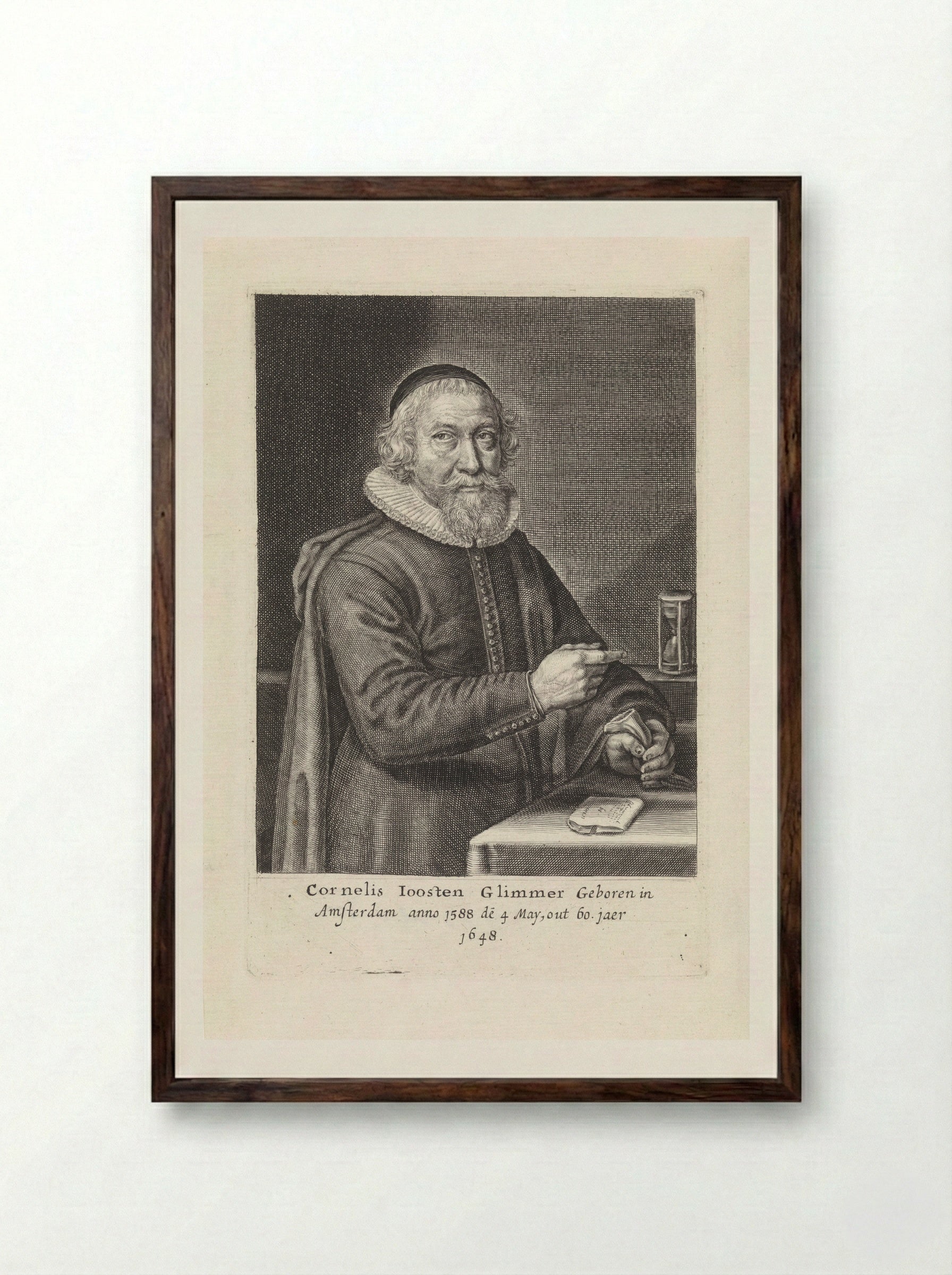 Portret van Cornelis Joosten Glimmer - Crispijn van de Passe (II) - Framed Print Dark Wood