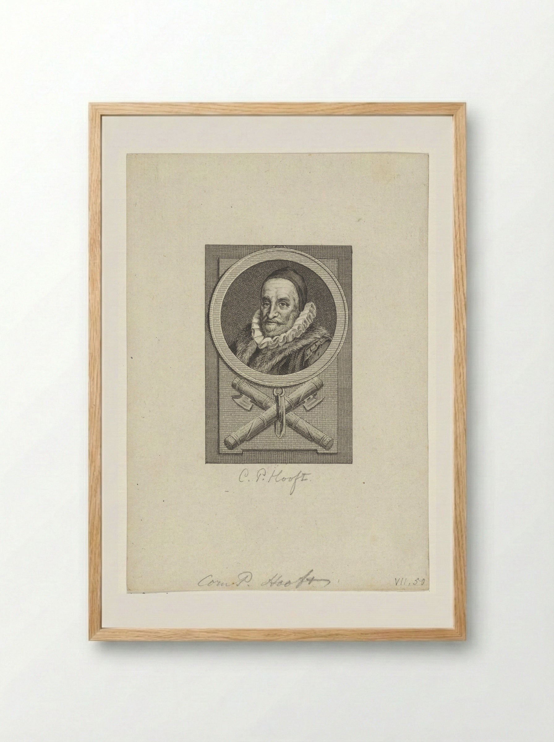 Portret van Cornelis Pietersz. Hooft - Reinier Vinkeles (I) - Framed Print Wood