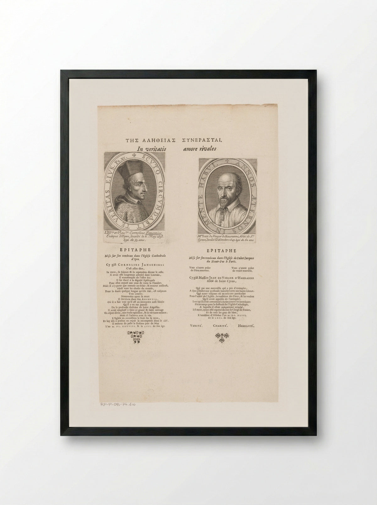 Portret van Cornelius Jansenius en portret van Jean Duvergier de Hauranne - Guillaume Vallet - Framed Print Black