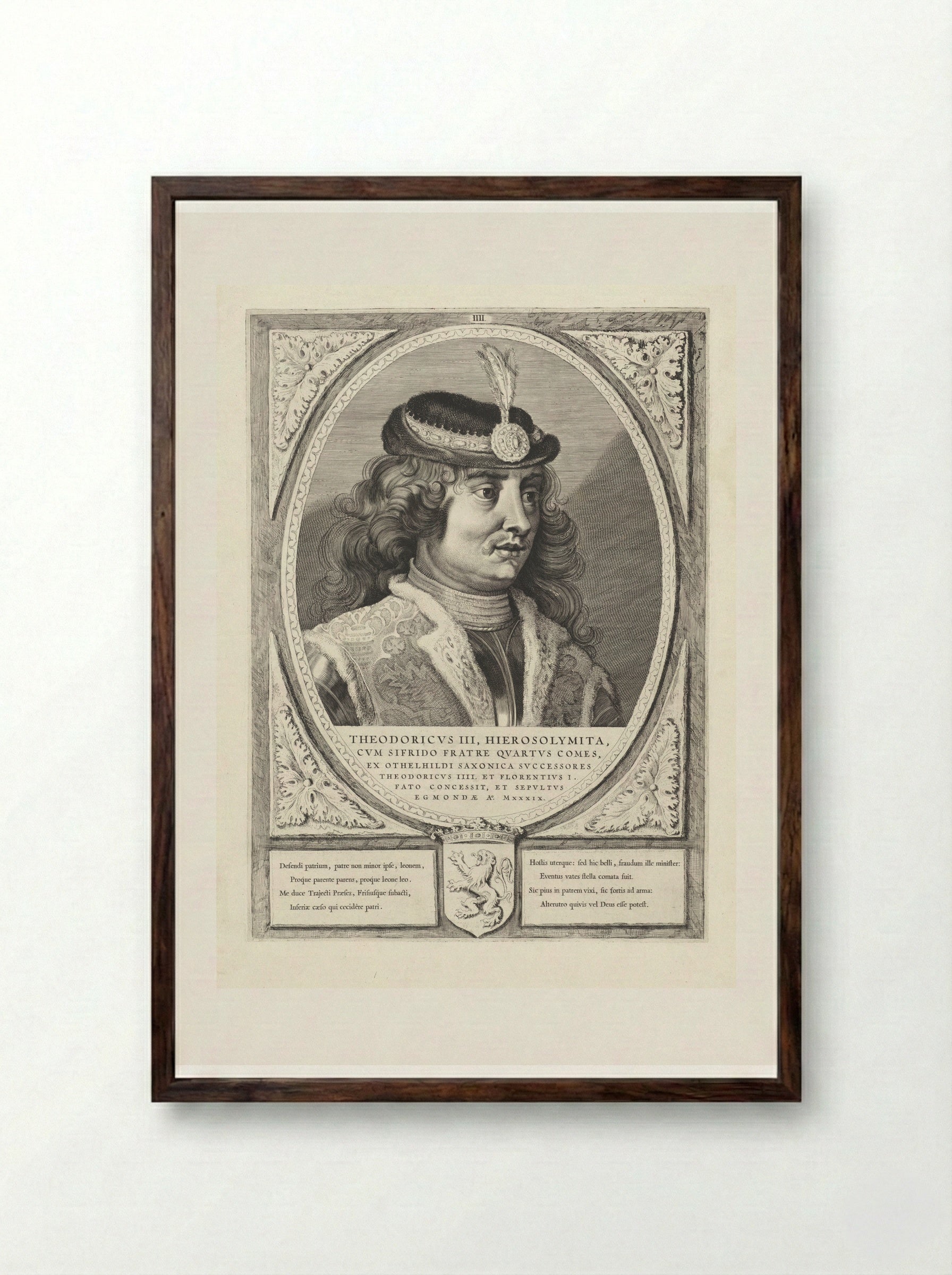 Portret van Dirk III, graaf van Holland - Cornelis Visscher (II) - Framed Print Dark Wood