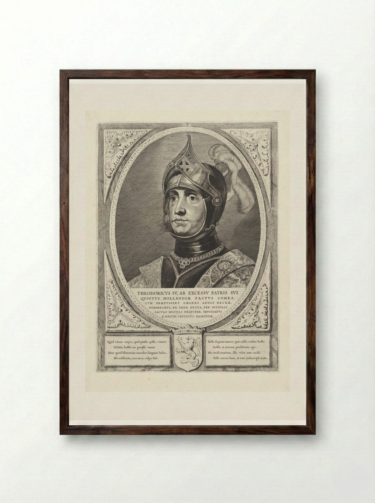 Portret van Dirk IV, graaf van Holland - Cornelis Visscher (II) - Framed Print Dark Wood