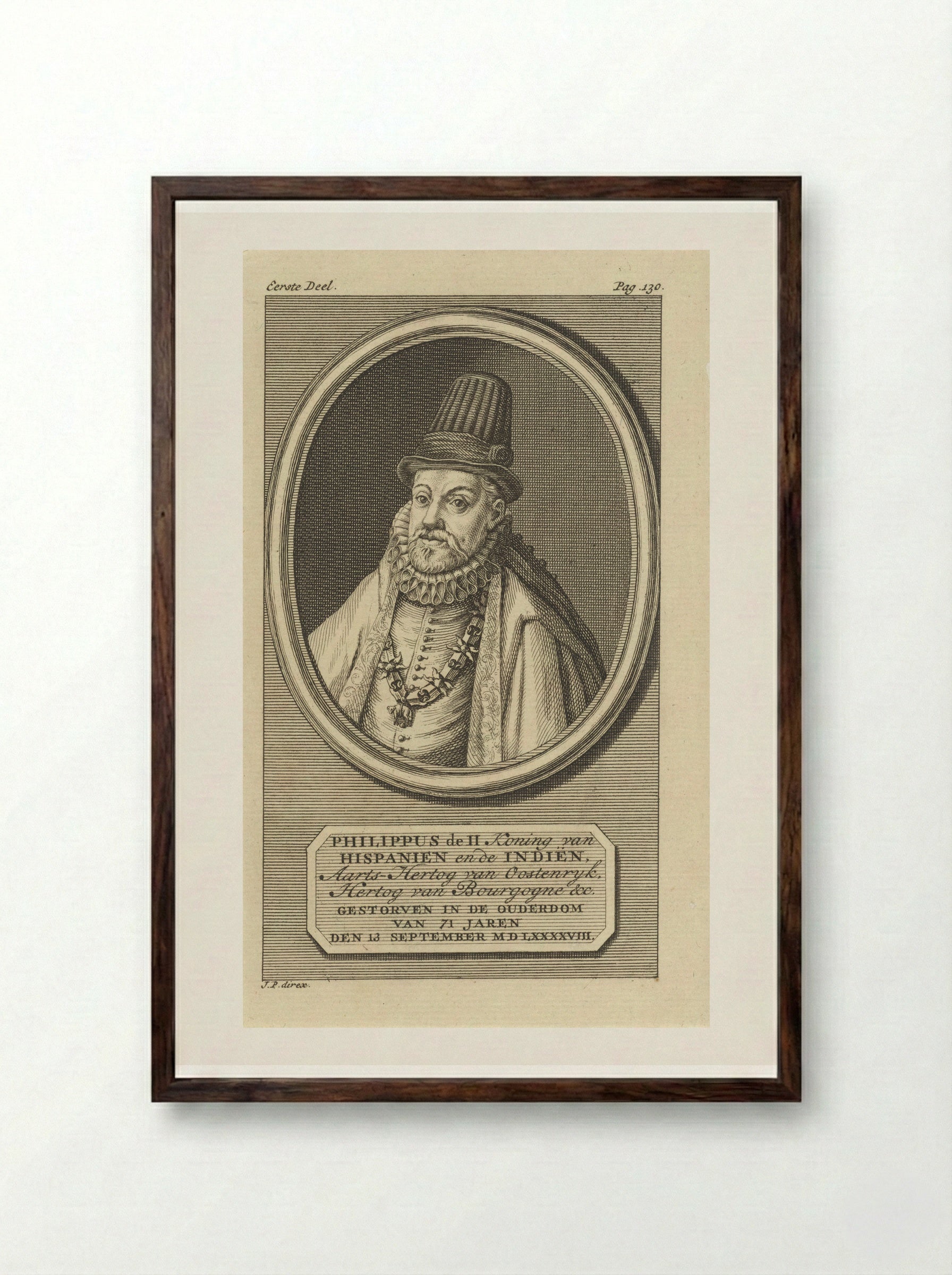 Portret van Filips II, koning van Spanje - Jan Punt - Framed Print Dark Wood