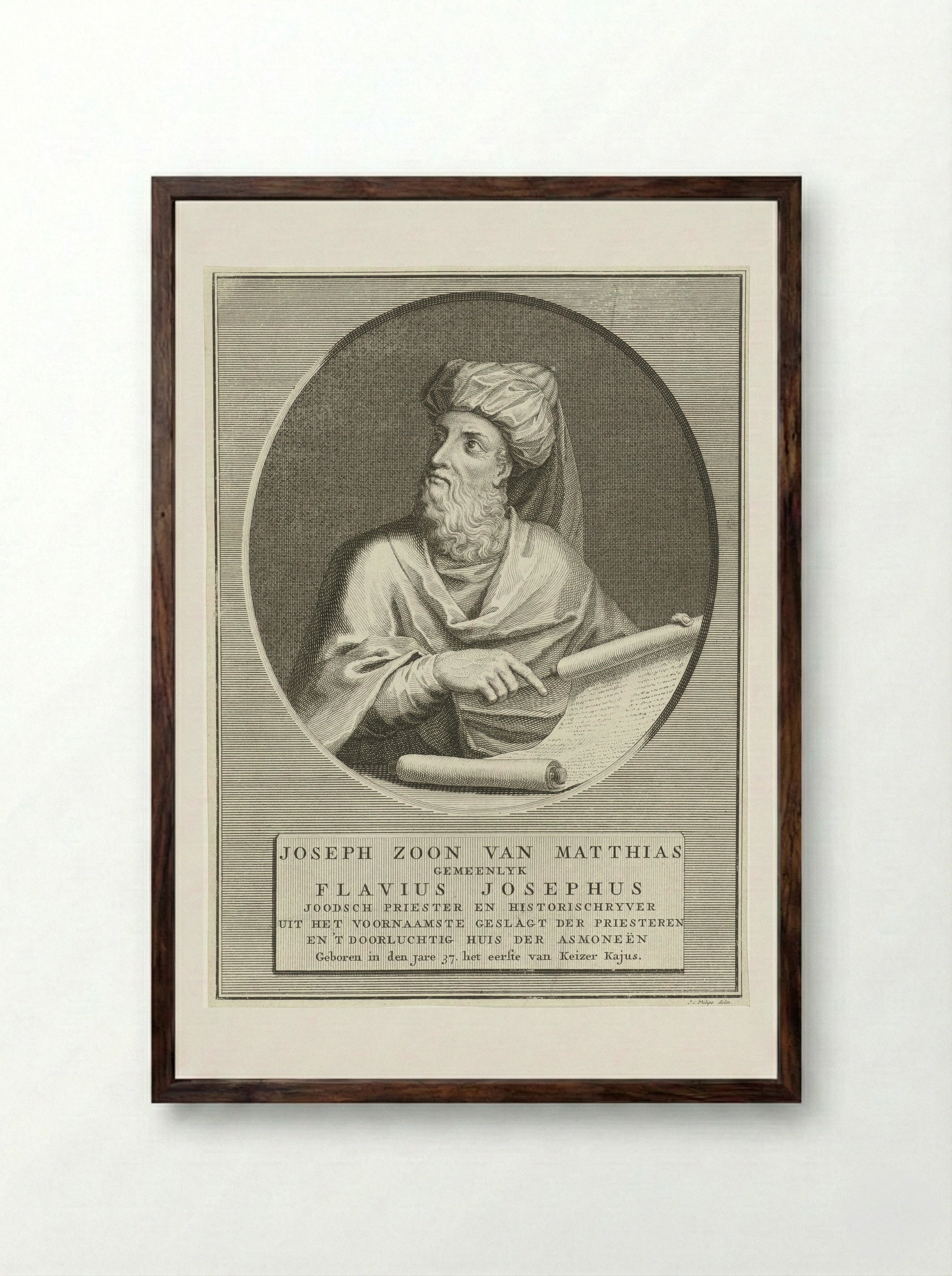 Portret van Flavius Josephus - Jan Caspar Philips - Framed Print Dark Wood