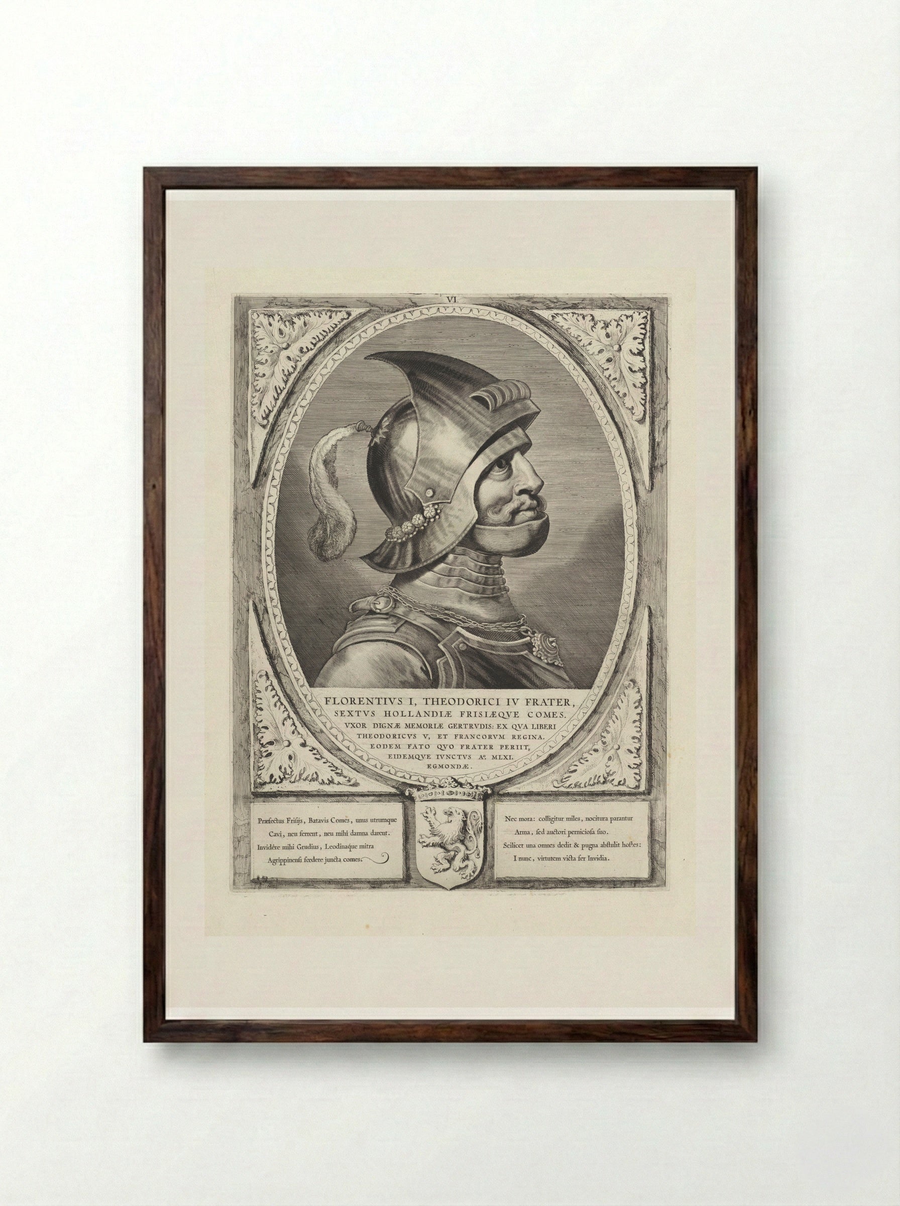 Portret van Floris I, graaf van Holland - Cornelis Visscher (II) - Framed Print Dark Wood