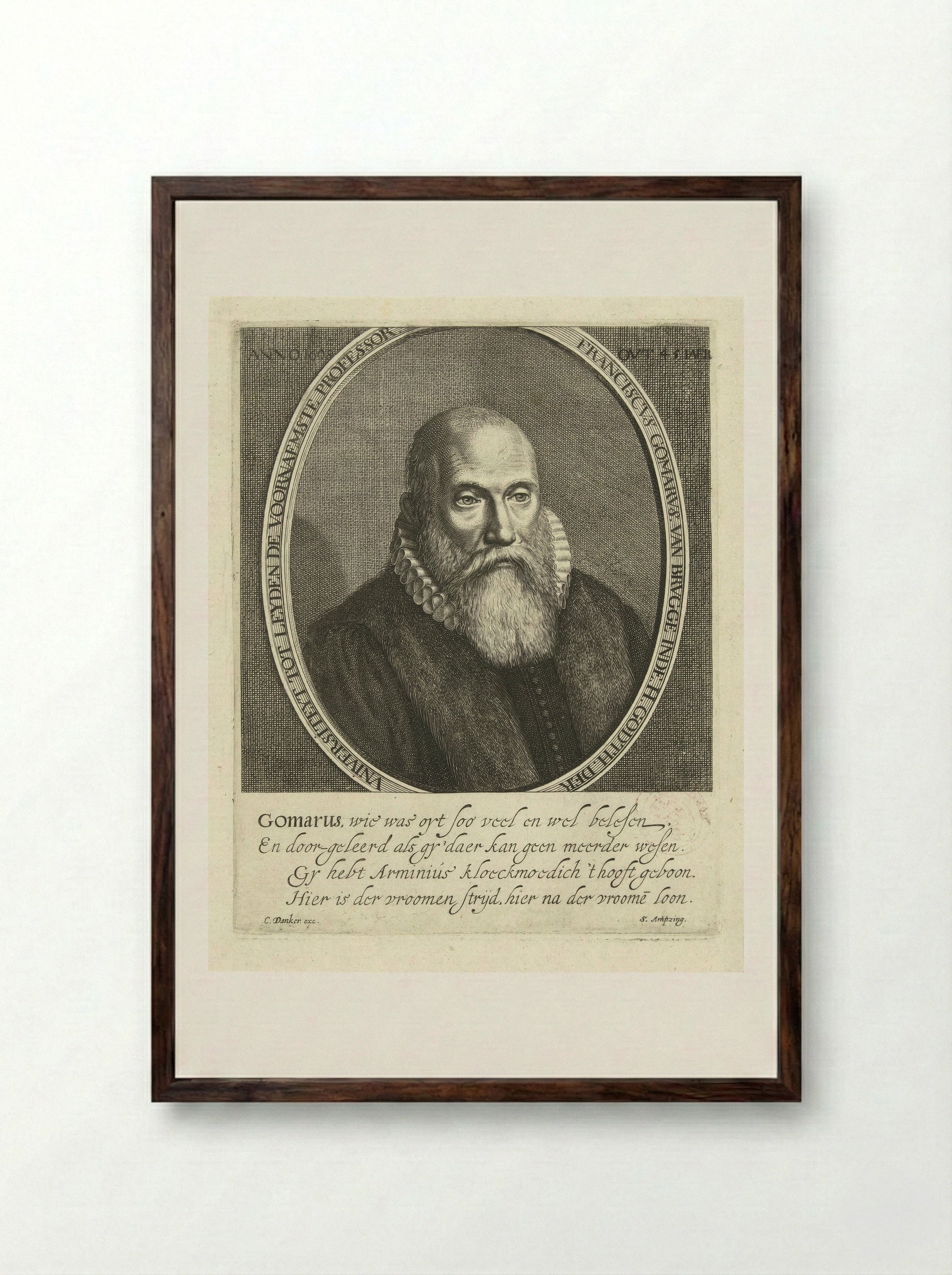 Portret van Franciscus Gomarus - Cornelis Koning - Framed Print Dark Wood