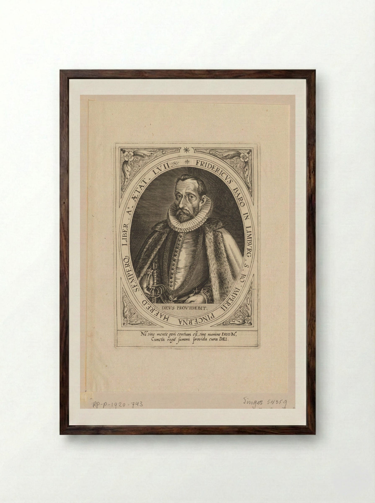 Portret van Frederik, baron van Limburg op 57-jarige leeftijd - Dominicus Custos - Framed Print Dark Wood