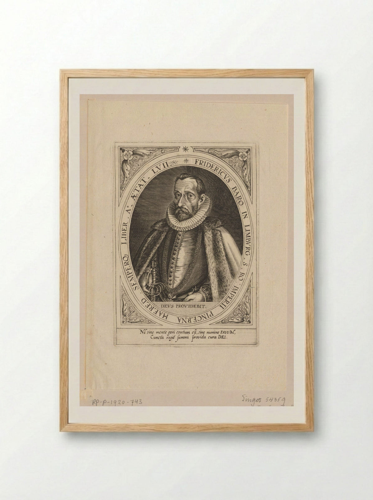 Portret van Frederik, baron van Limburg op 57-jarige leeftijd - Dominicus Custos - Framed Print Wood