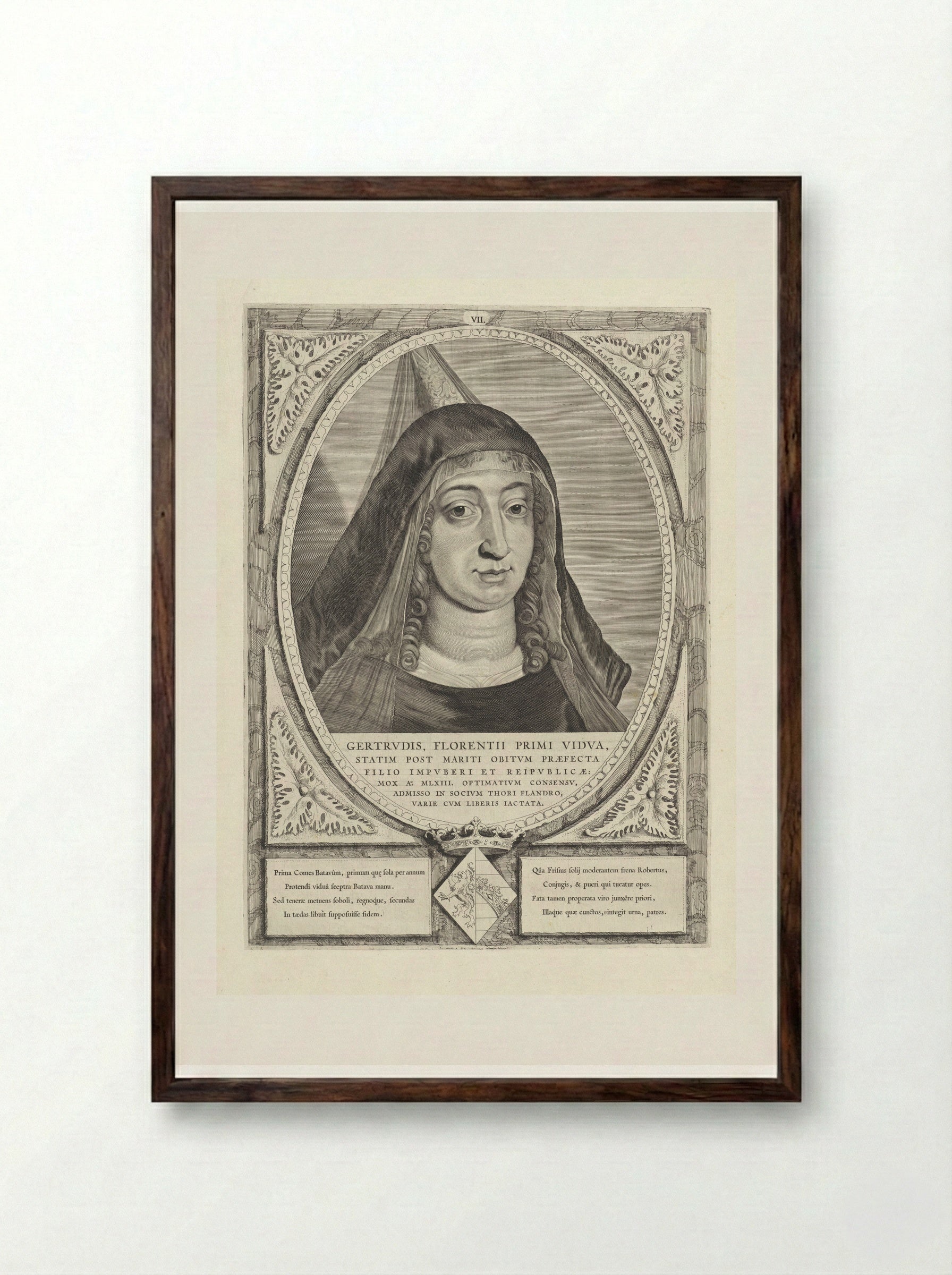 Portret van Geertruida van Saksen - Cornelis Visscher (II) - Framed Print Dark Wood