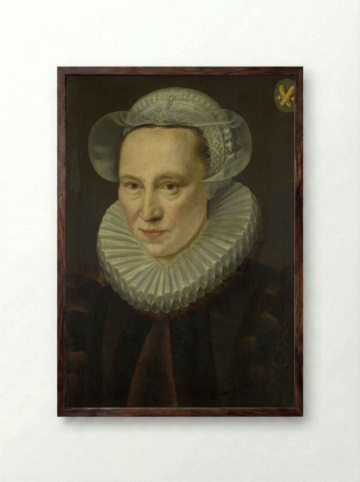 Portret van Grietje Pietersdr Codde - Adriaen Thomasz. Key - Framed Print Dark Wood