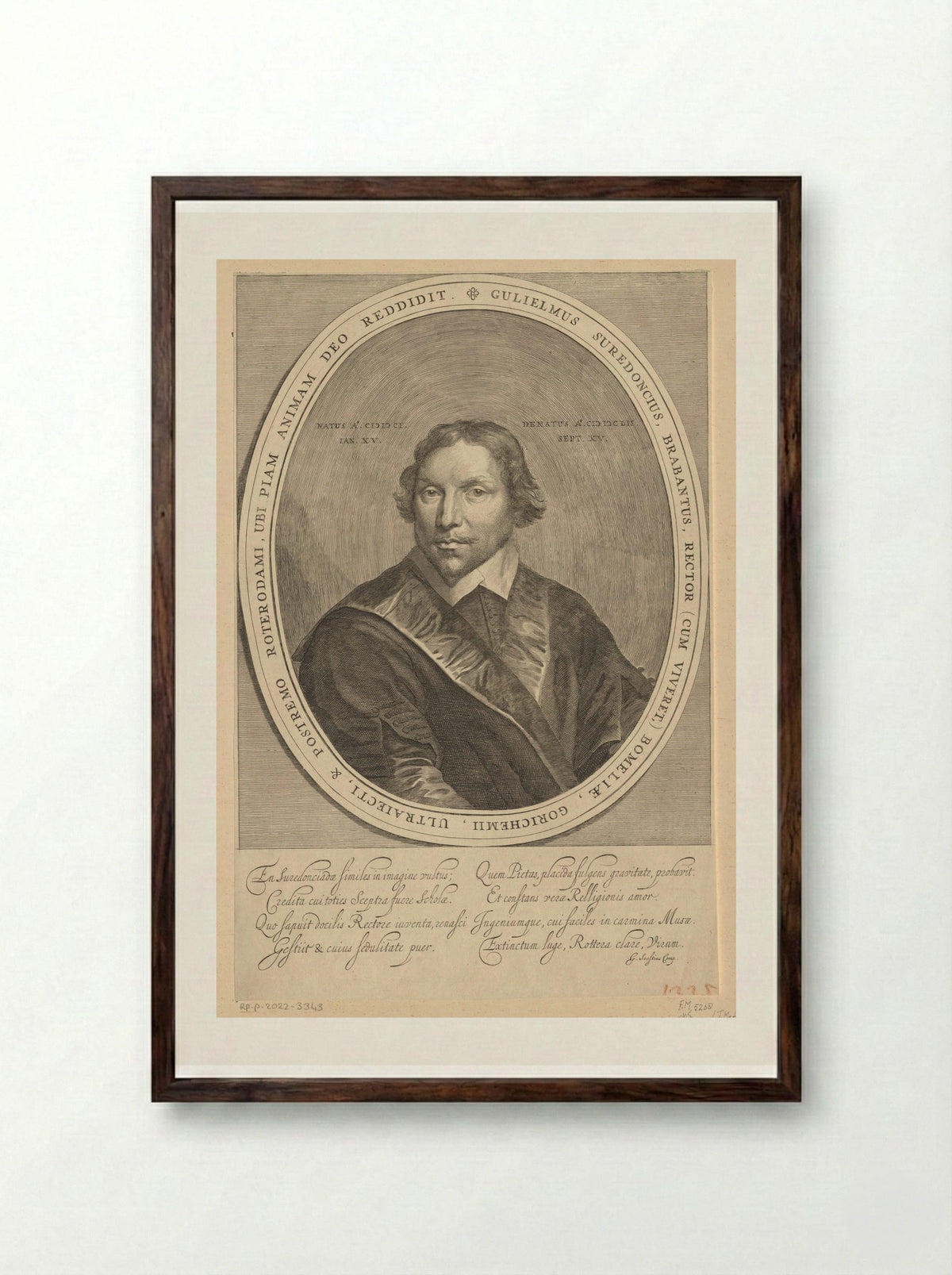 Portret van Guilielmus Surendonck - Theodor Matham - Framed Print Dark Wood