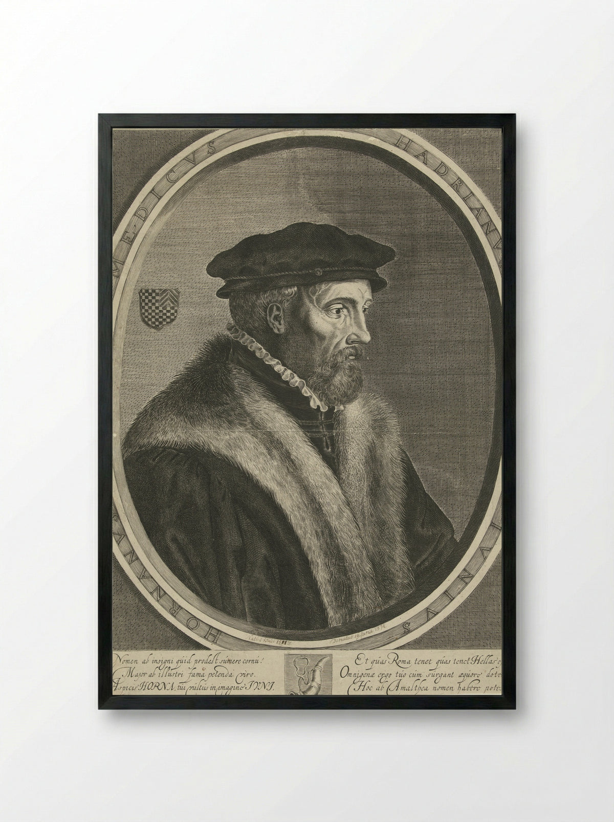 Portret van Hadrianus Junius - Cornelis Koning - Framed Print Black