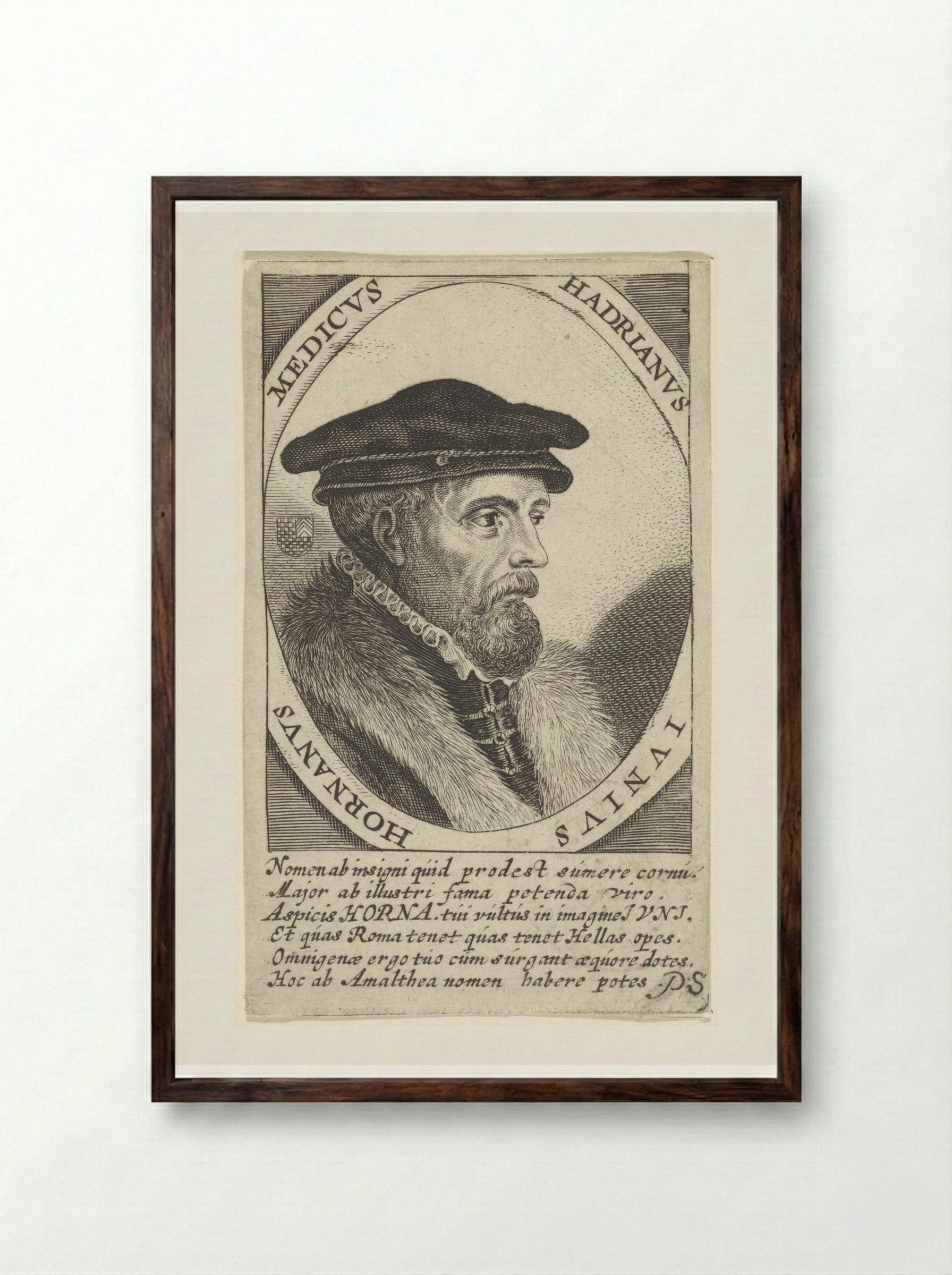 Portret van Hadrianus Junius - Theodor Matham - Framed Print Dark Wood