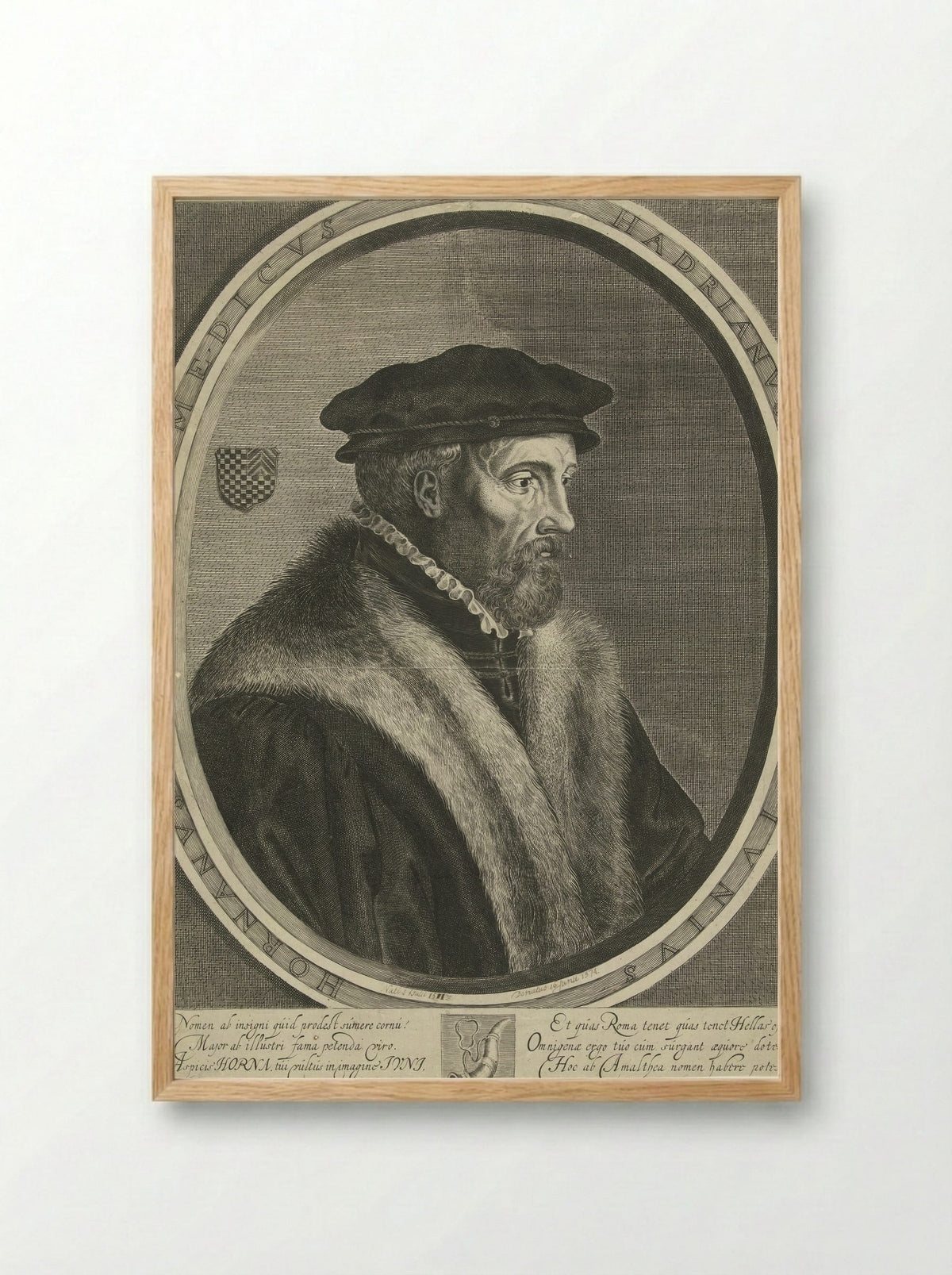 Portret van Hadrianus Junius - Cornelis Koning - Framed Print Wood