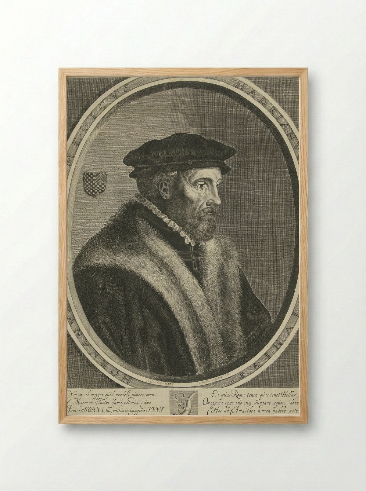 Portret van Hadrianus Junius - Cornelis Koning - Framed Print Wood