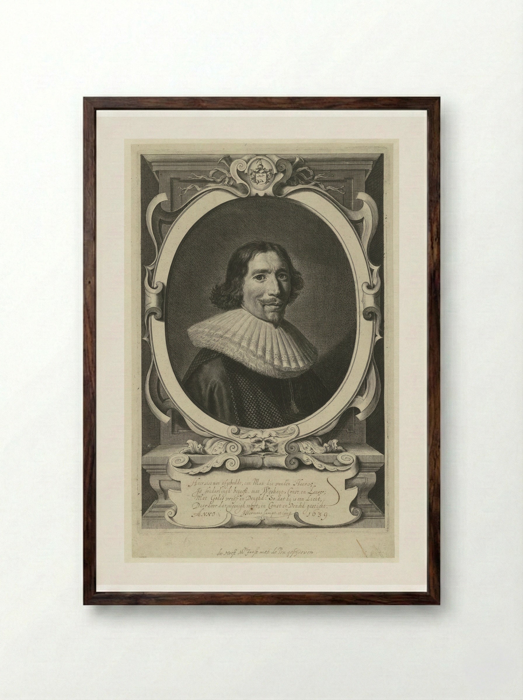 Portret van Hendrik Meurs - Theodor Matham - Framed Print Dark Wood