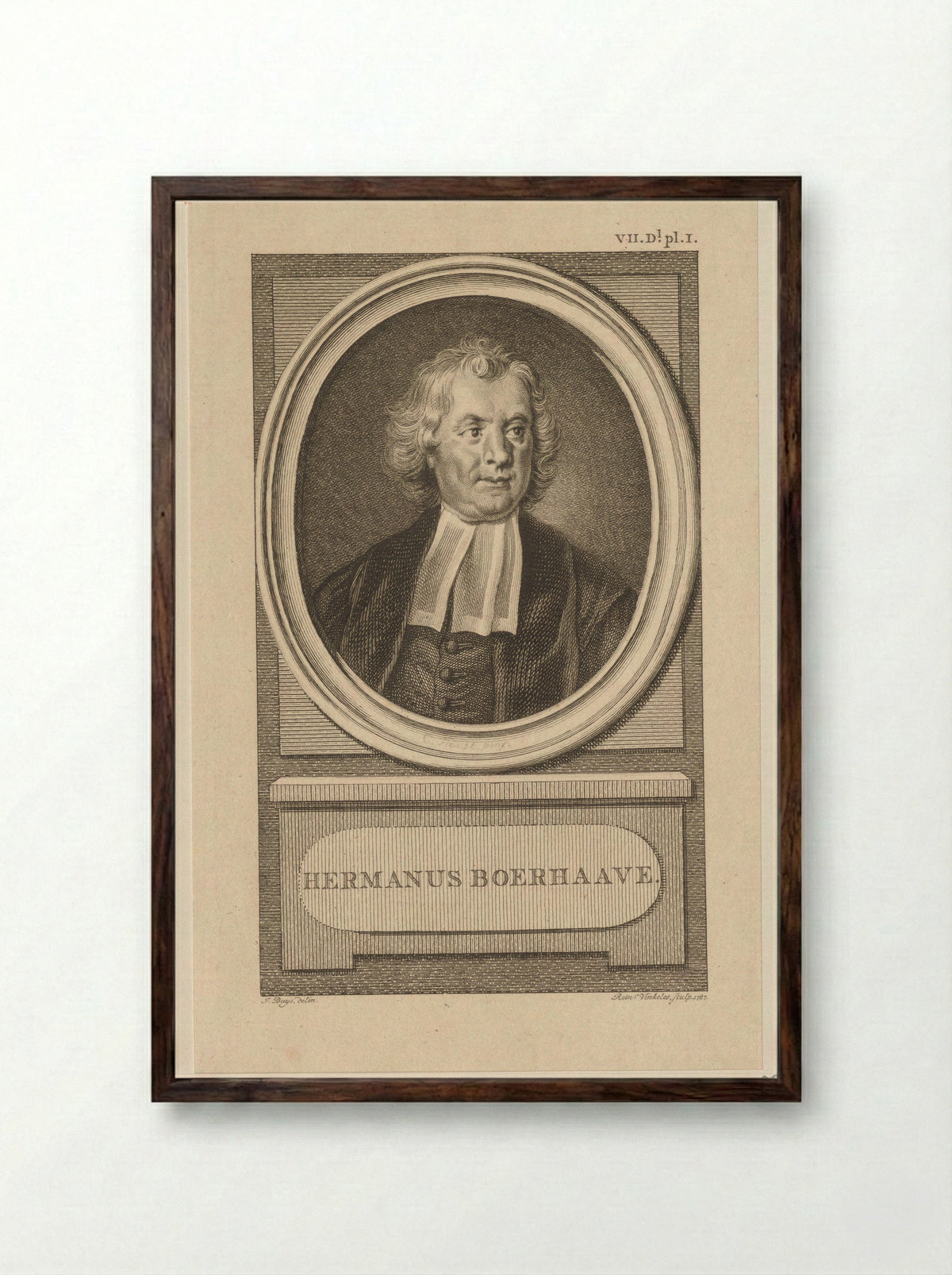 Portret van Hermanus Boerhaave - Reinier Vinkeles - Framed Print Dark Wood