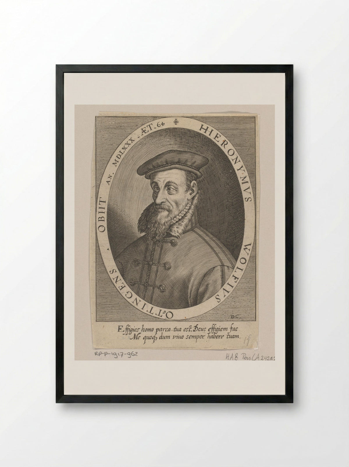 Portret van Hieronymus Wolf op 64-jarige leeftijd - Dominicus Custos - Framed Print Black