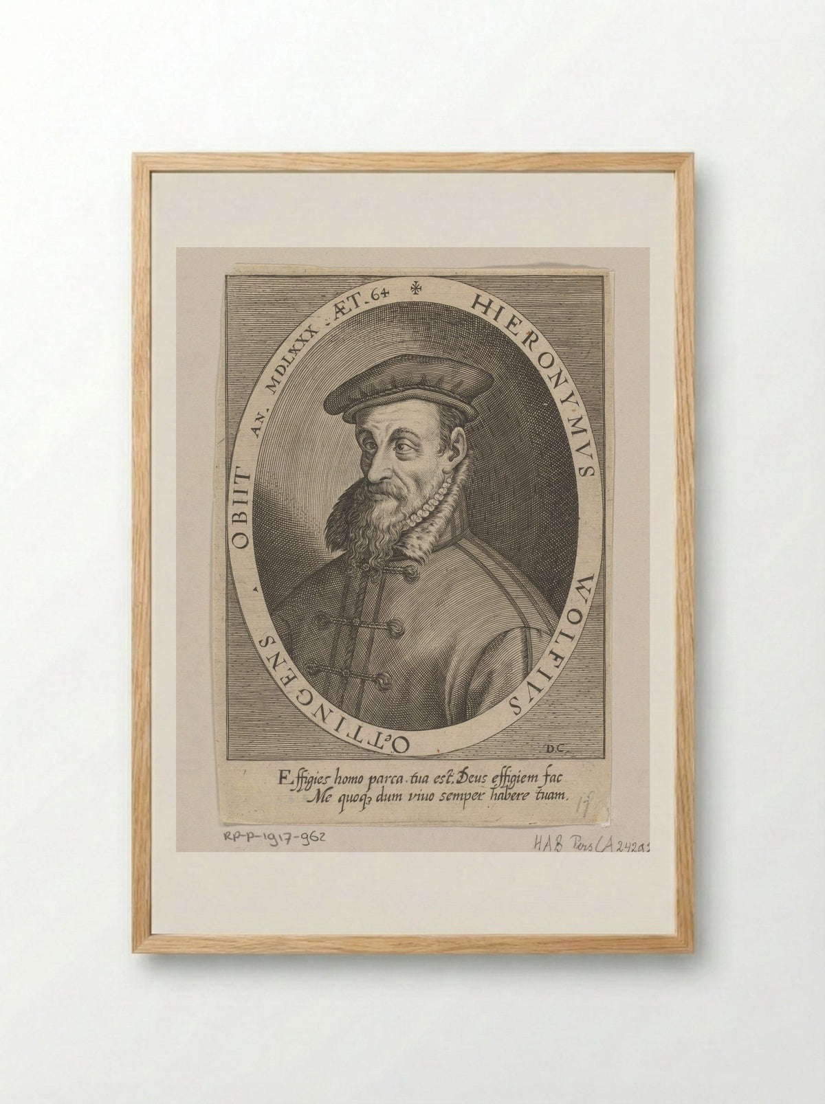 Portret van Hieronymus Wolf op 64-jarige leeftijd - Dominicus Custos - Framed Print Wood