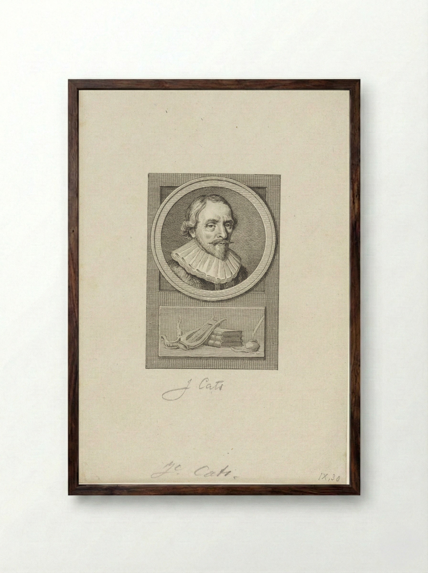Portret van Jacob Cats - Reinier Vinkeles - Framed Print Dark Wood