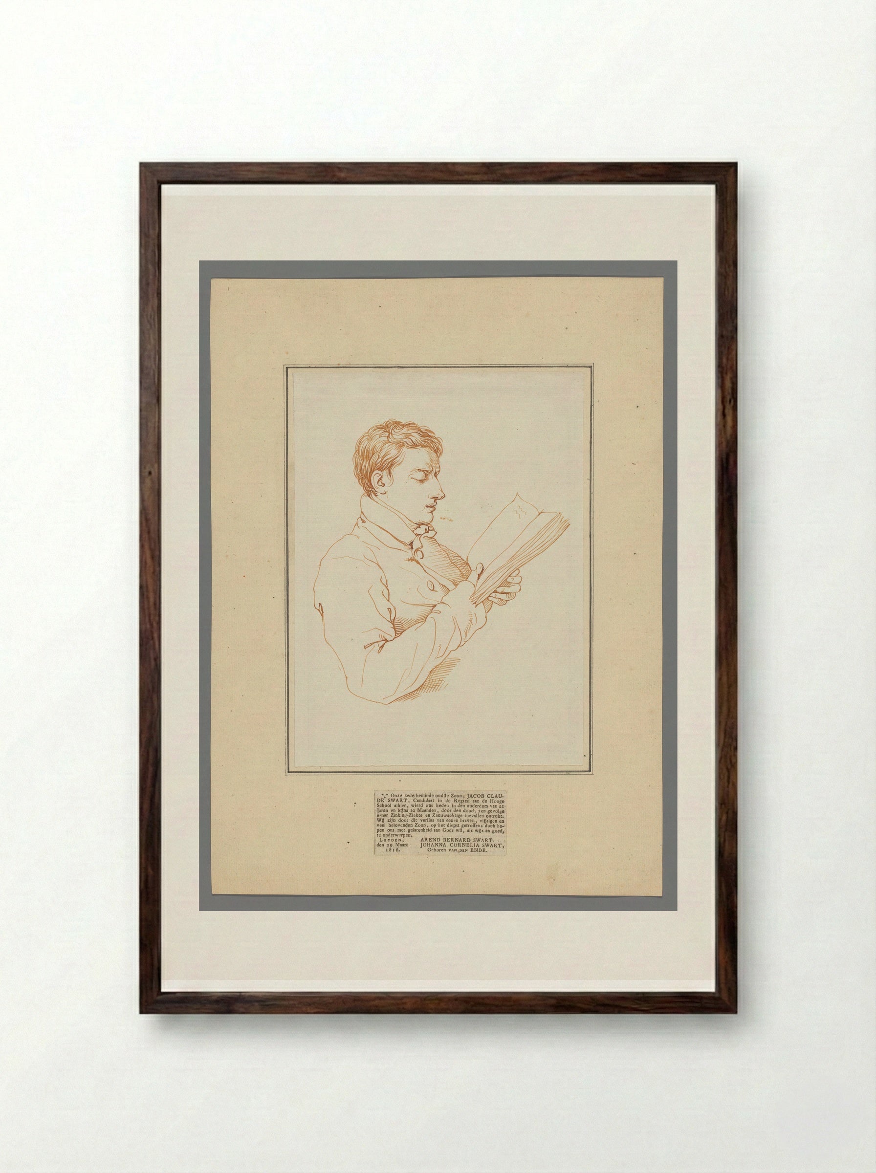 Portret van Jacob Claude Swart, lezend - David Pièrre Giottino Humbert de Superville - Framed Print Dark Wood