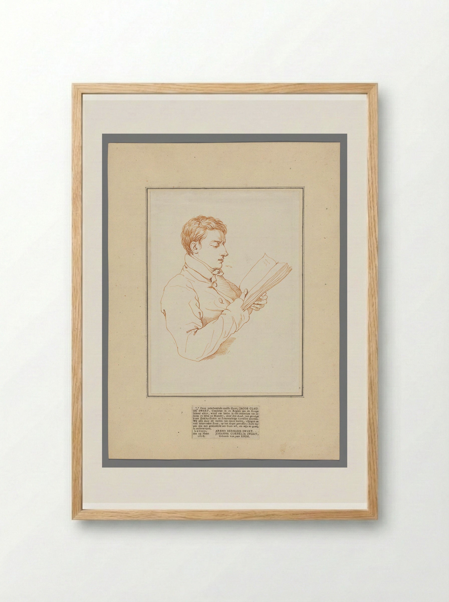 Portret van Jacob Claude Swart, lezend - David Pièrre Giottino Humbert de Superville - Framed Print Wood